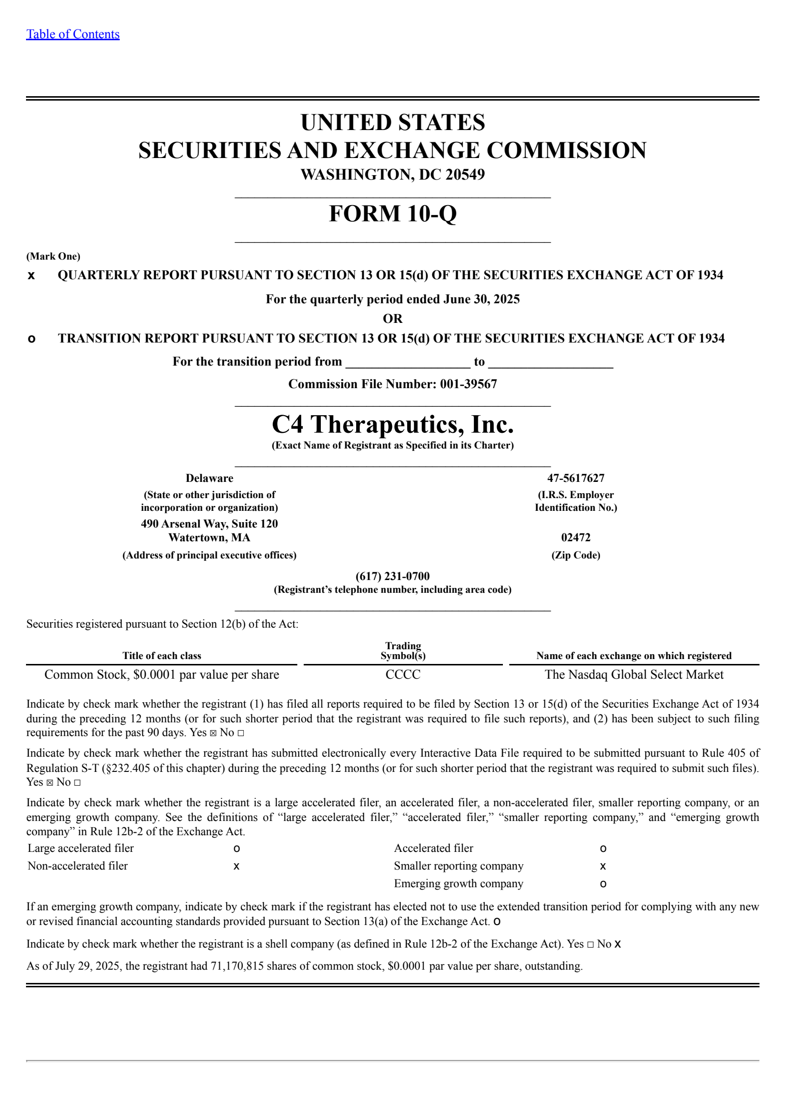 C4 Therapeutics' Q2 2025 Quarterly report