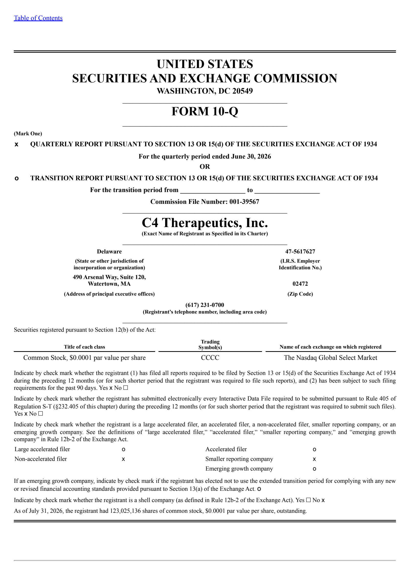 C4 Therapeutics' Q2 2026 Quarterly report