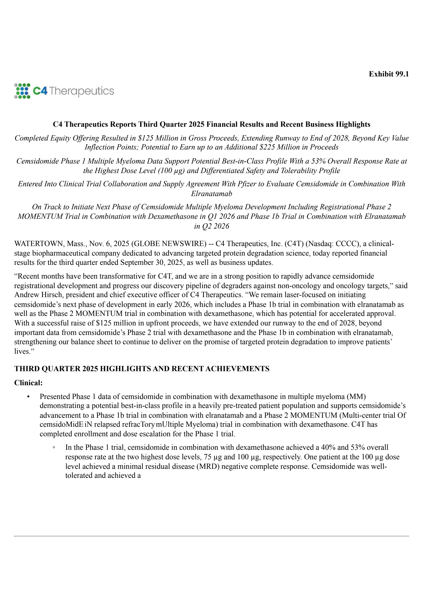 C4 Therapeutics' Q3 2025 Earnings Release