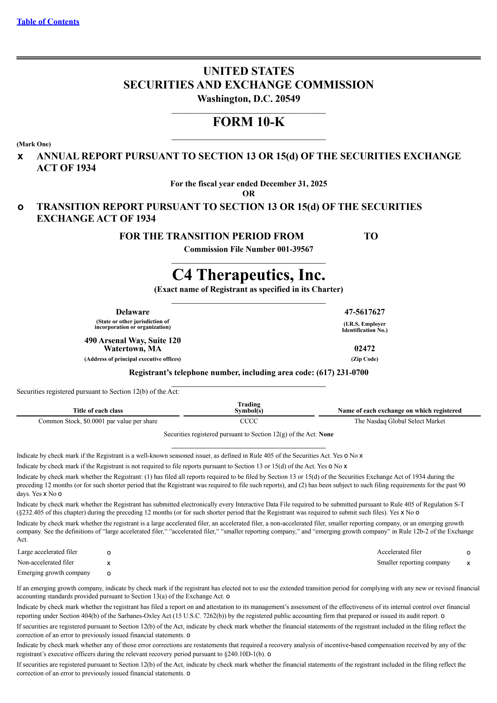 C4 Therapeutics' Q4 2025 Annual report