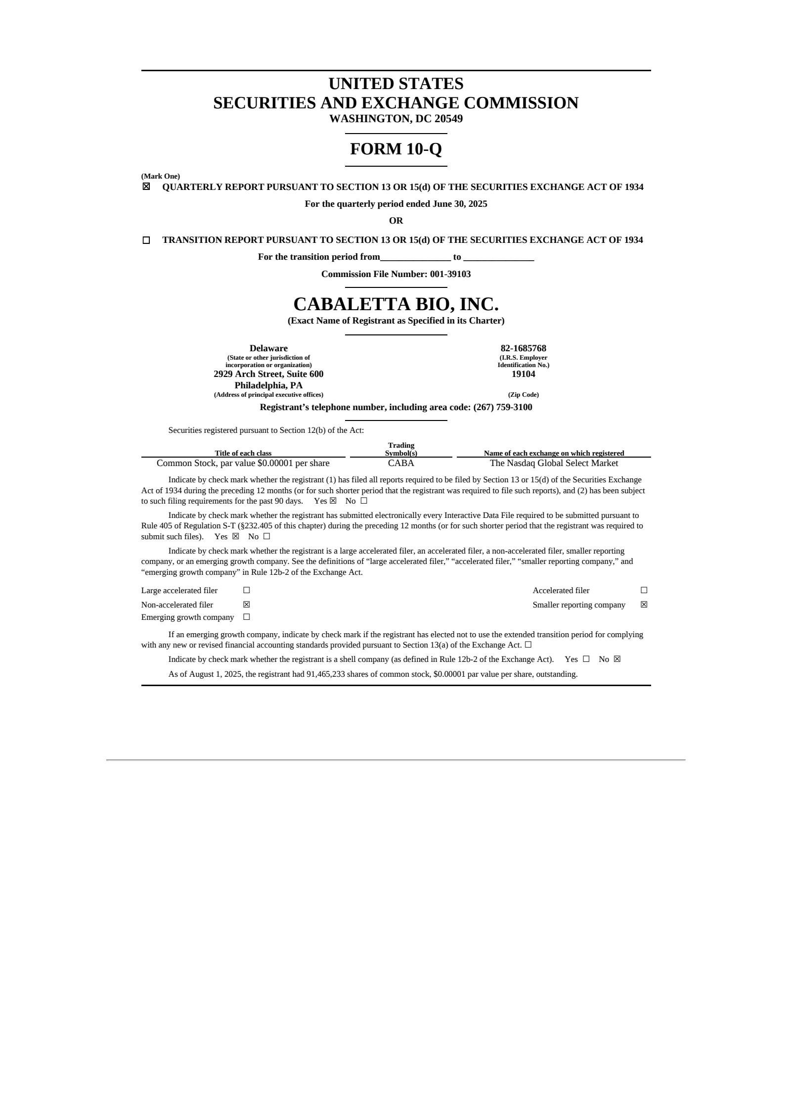 Cabaletta Bio's Q2 2025 Quarterly report