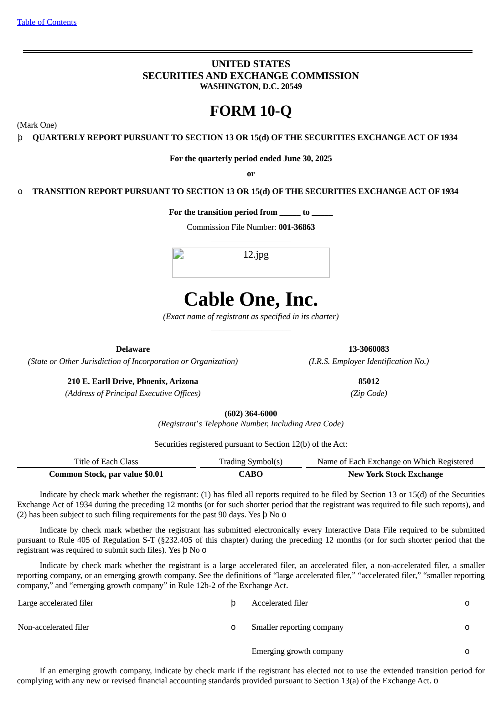 Cable One's Q2 2025 Quarterly report