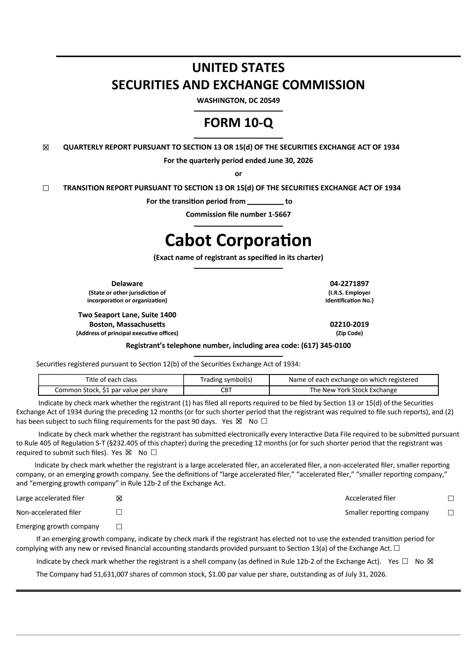 Cabot's Q3 2026 Quarterly report