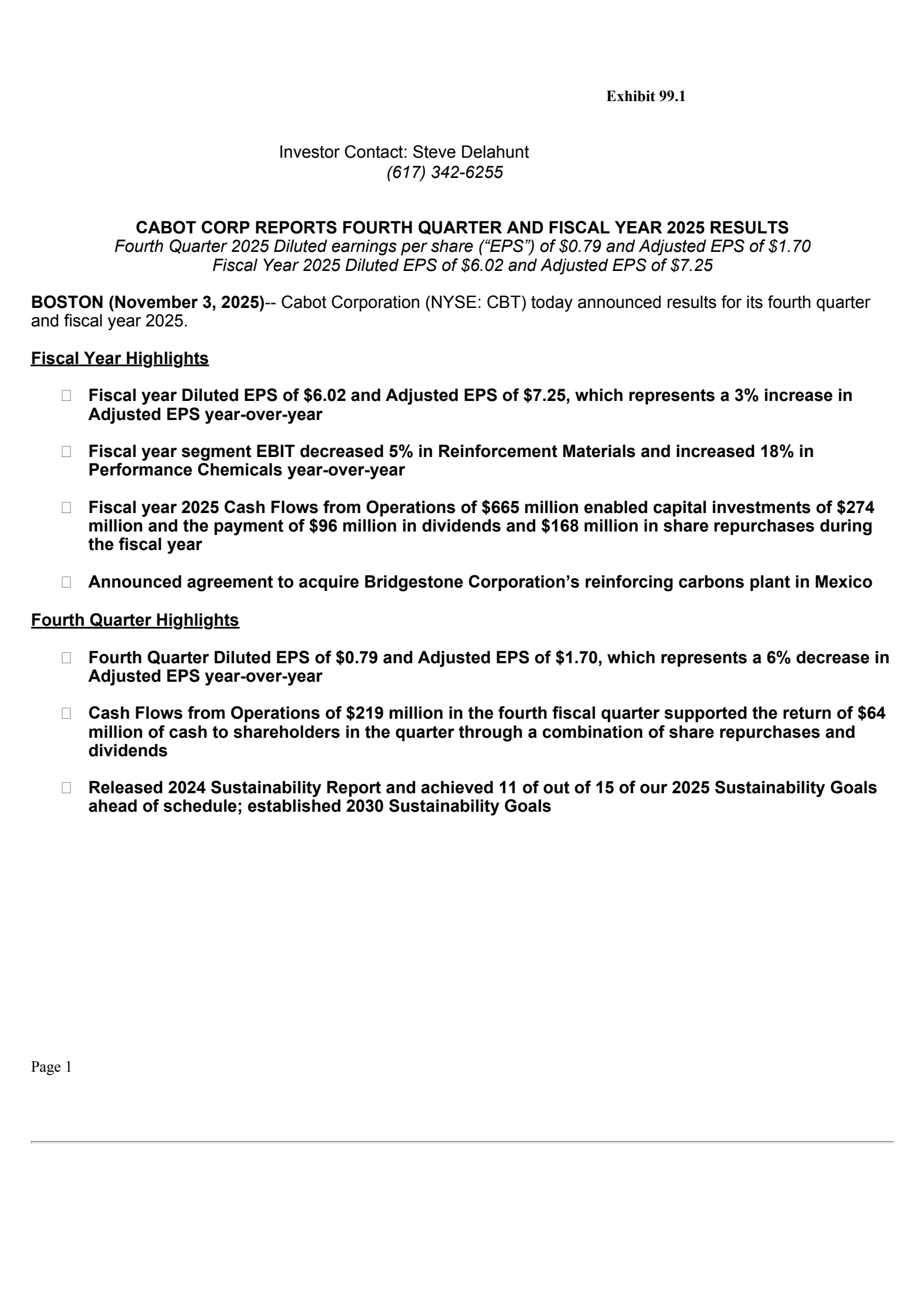 Cabot's Q4 2025 Earnings Release