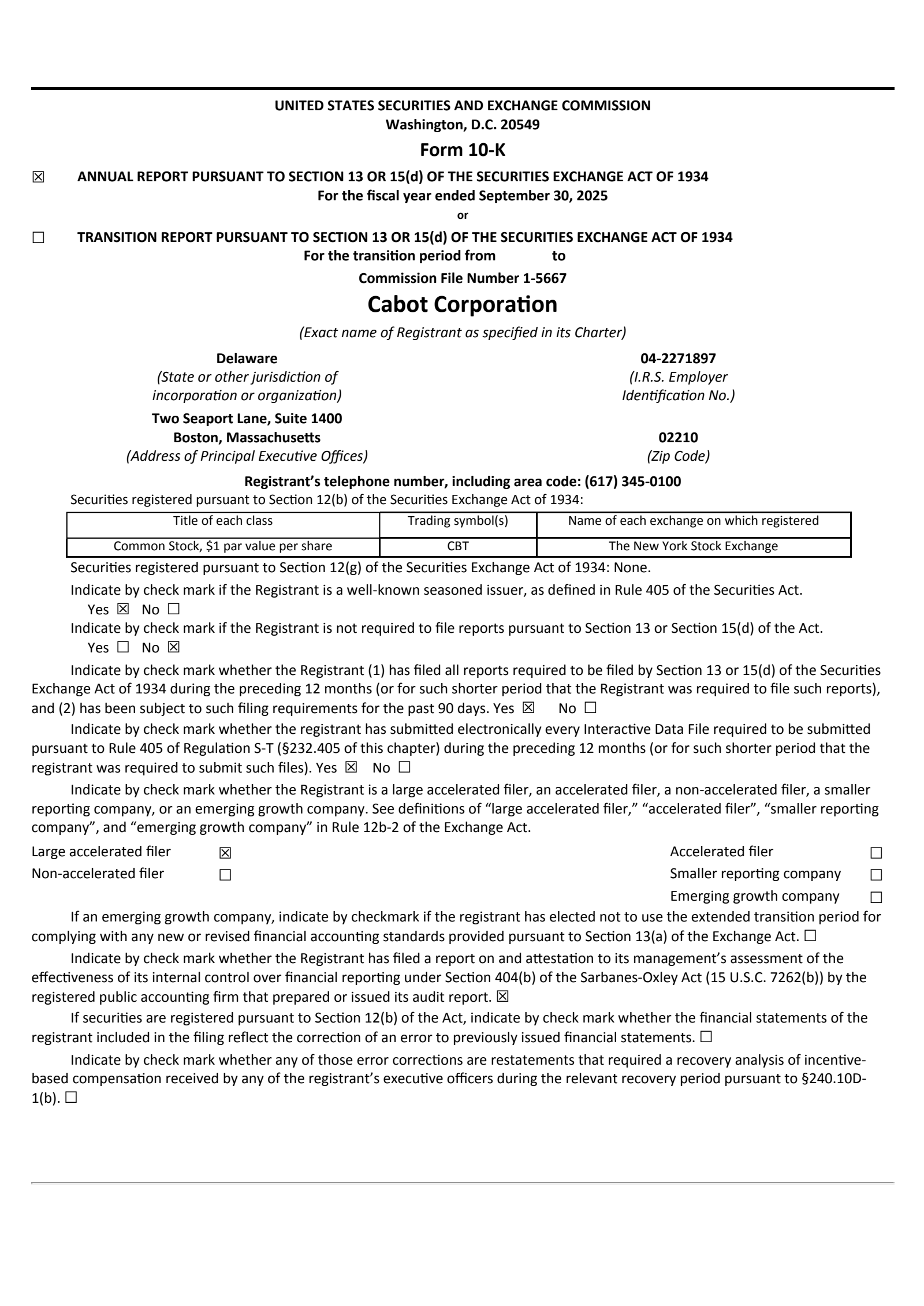 Cabot's Q4 2025 Annual Report