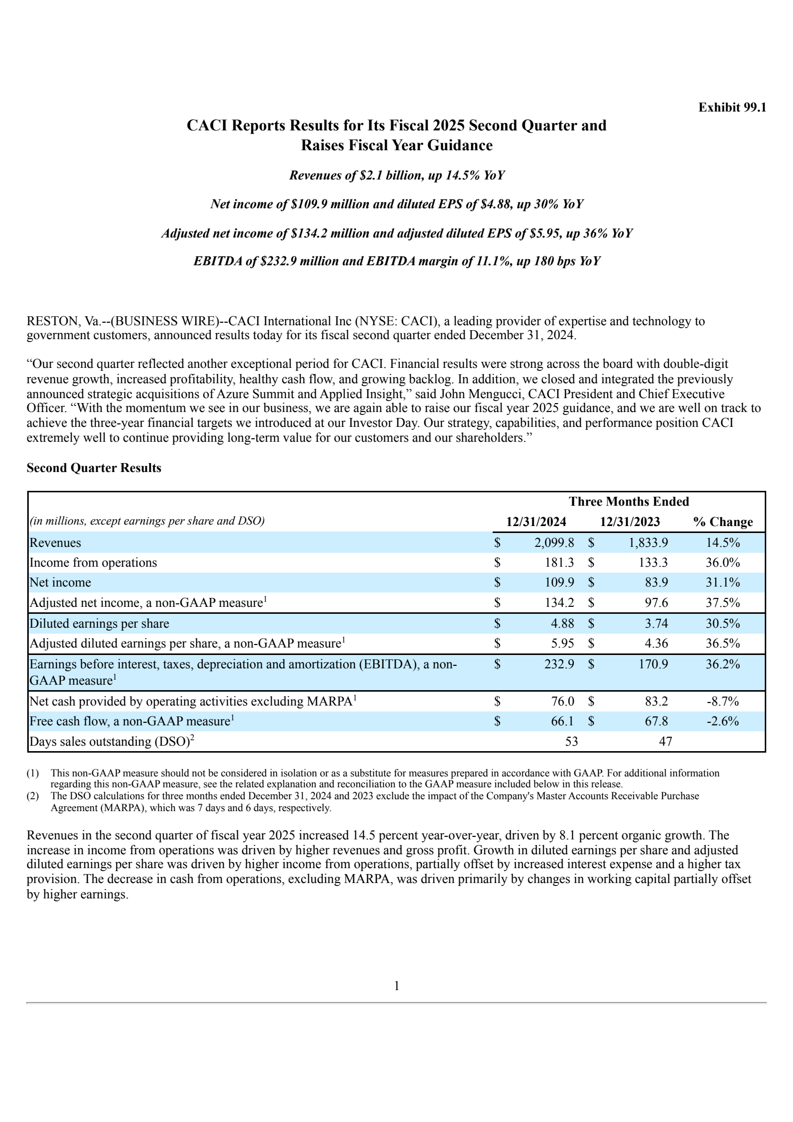 CACI International's Q2 2025 Press Release