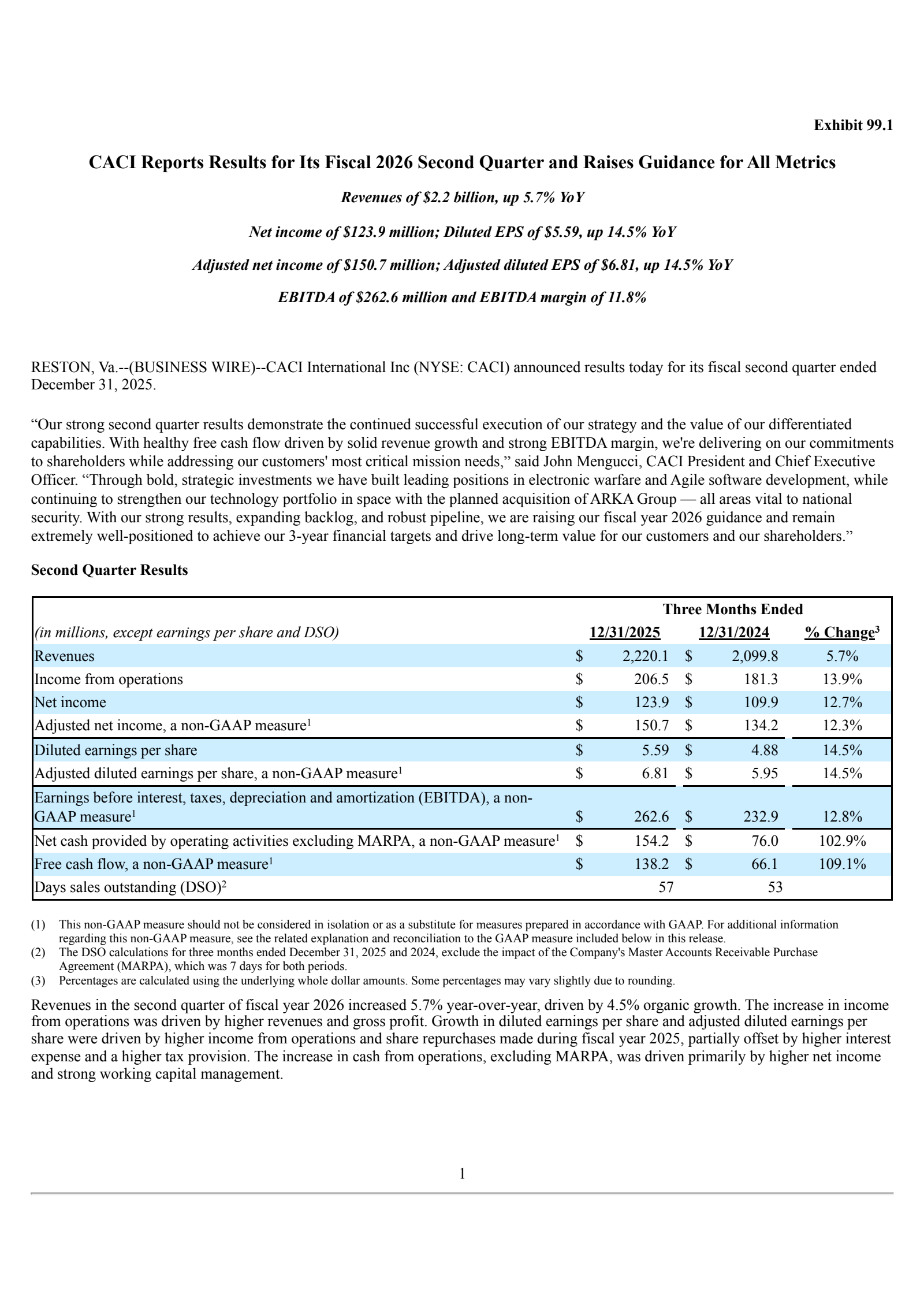 CACI International's Q2 2026 Press Release