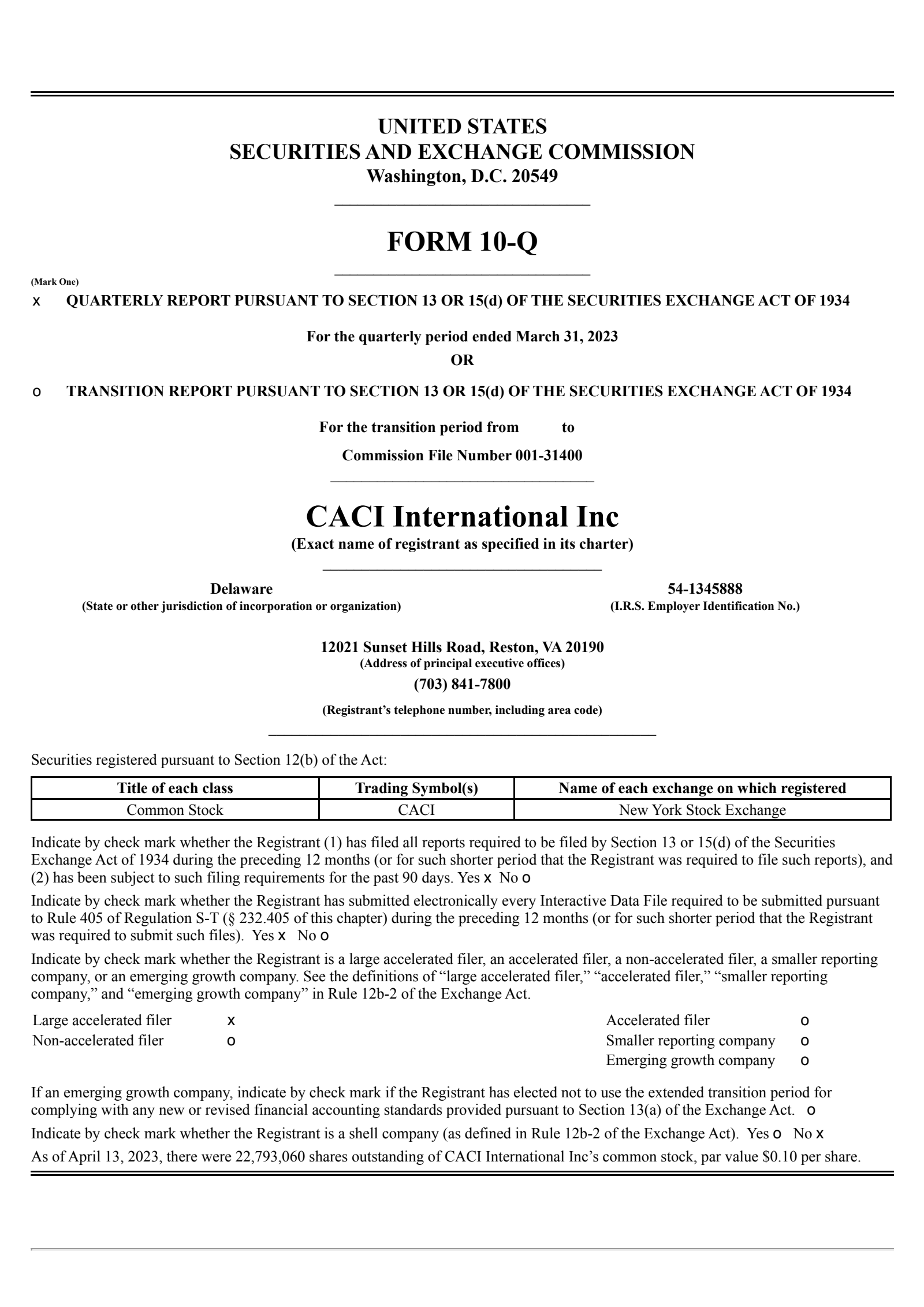 CACI International's Q3 2023 Quarterly report