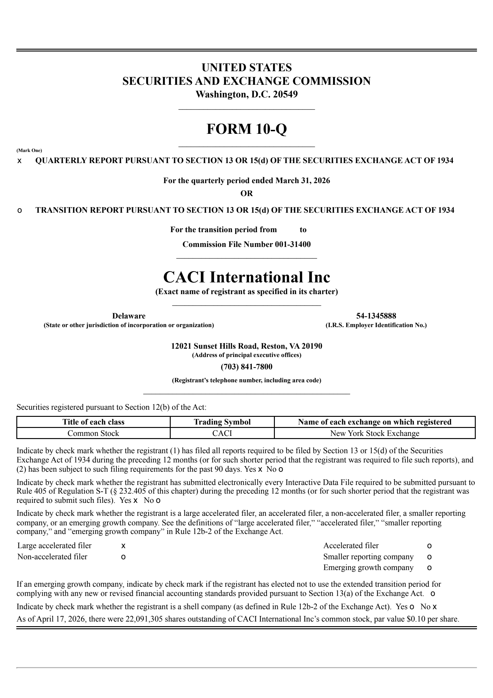 CACI International's Q3 2026 Quarterly report