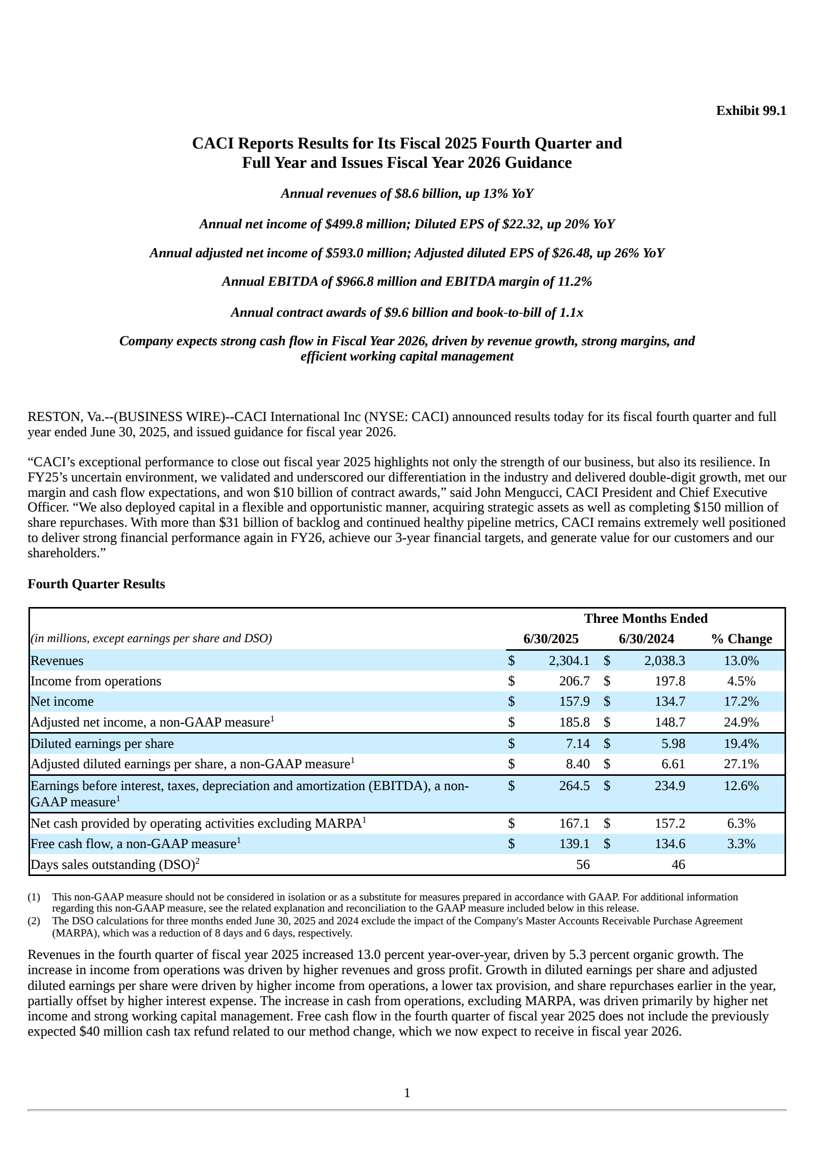 CACI International's Q4 2025 Press Release