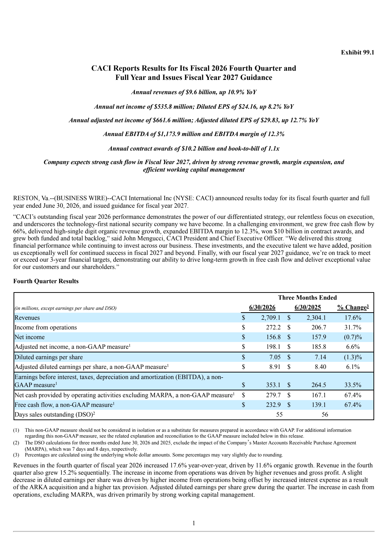 CACI International's Q4 2026 Press Release