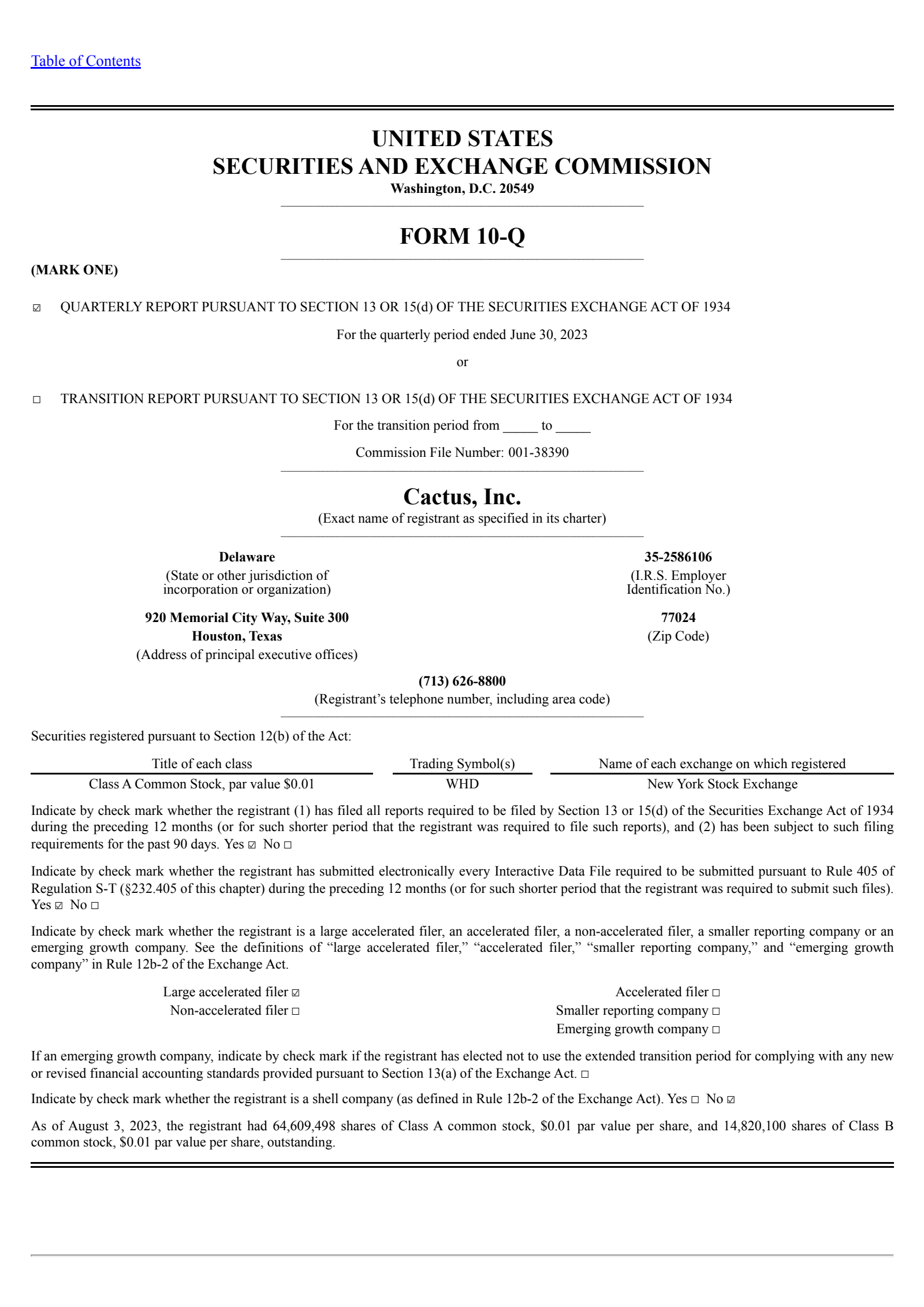 Cactus' Q2 2023 Quarterly report