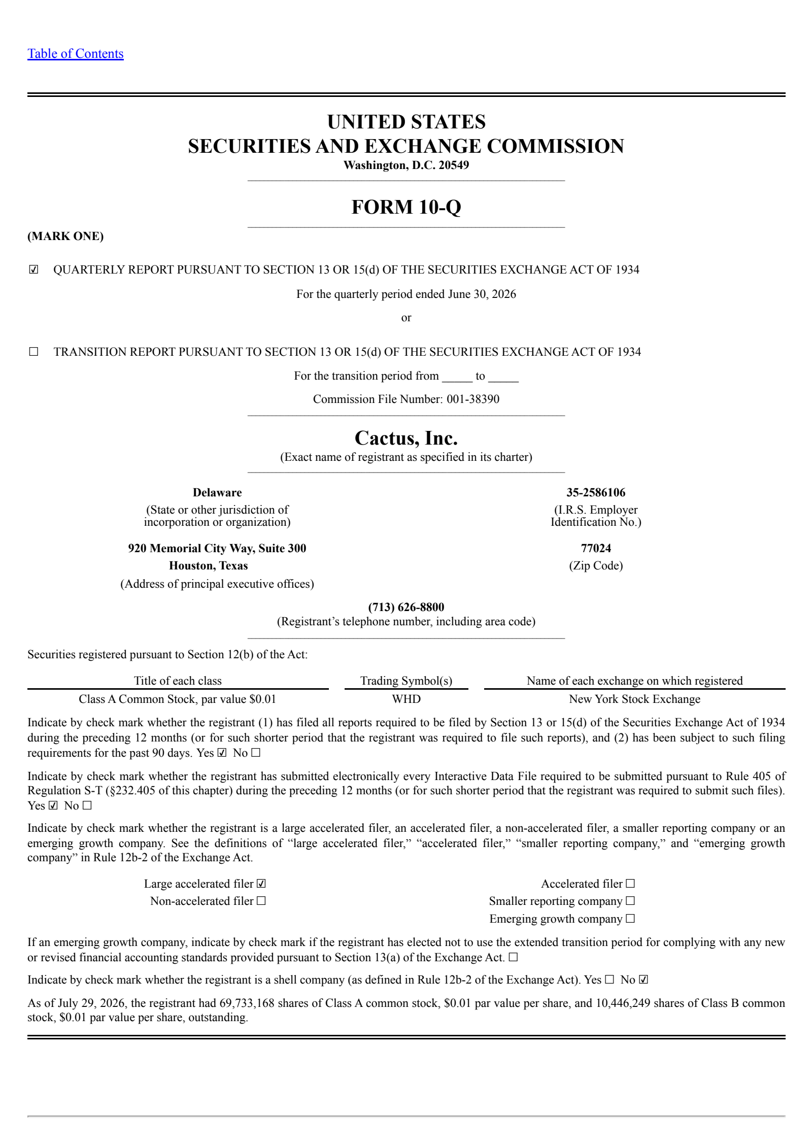 Cactus' Q2 2026 Quarterly report
