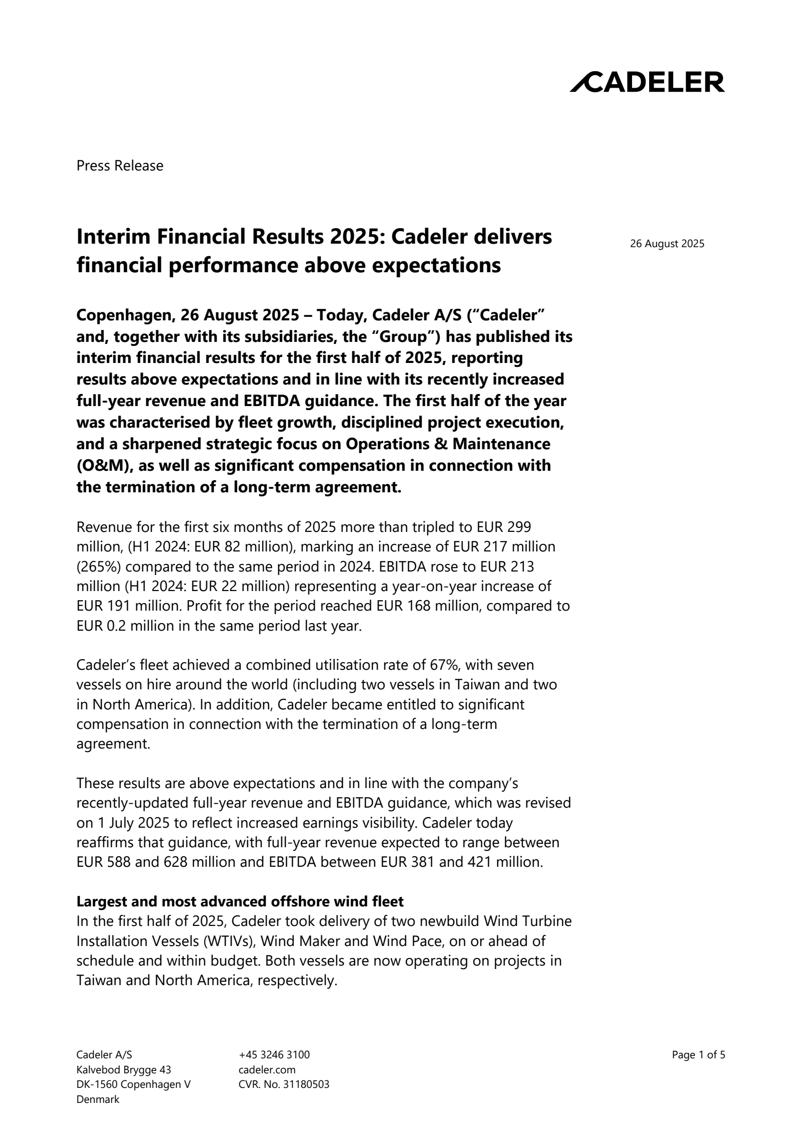 Cadeler A/S's H1 2025 Earnings Release