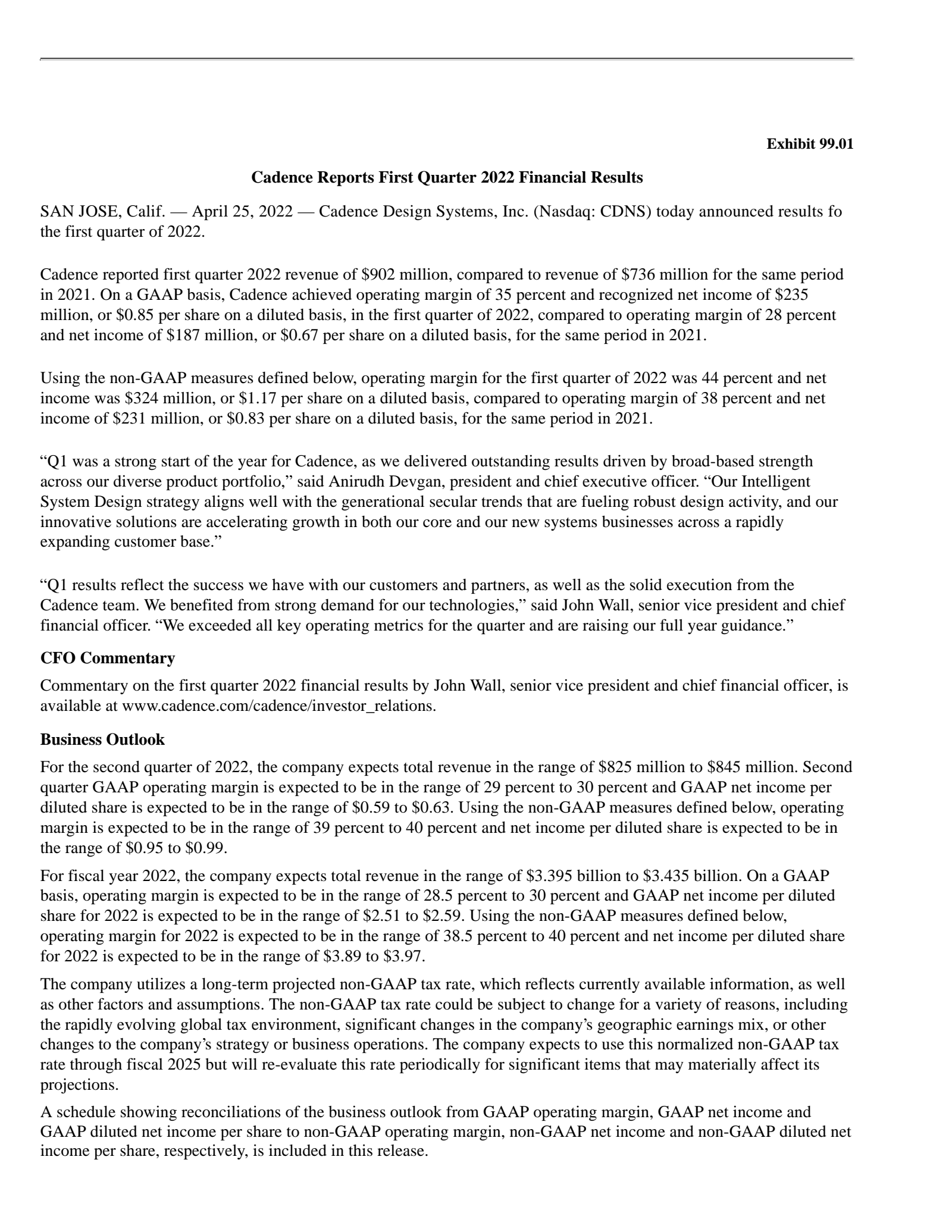 Cadence Design Systems' Q1 2022 Press Release