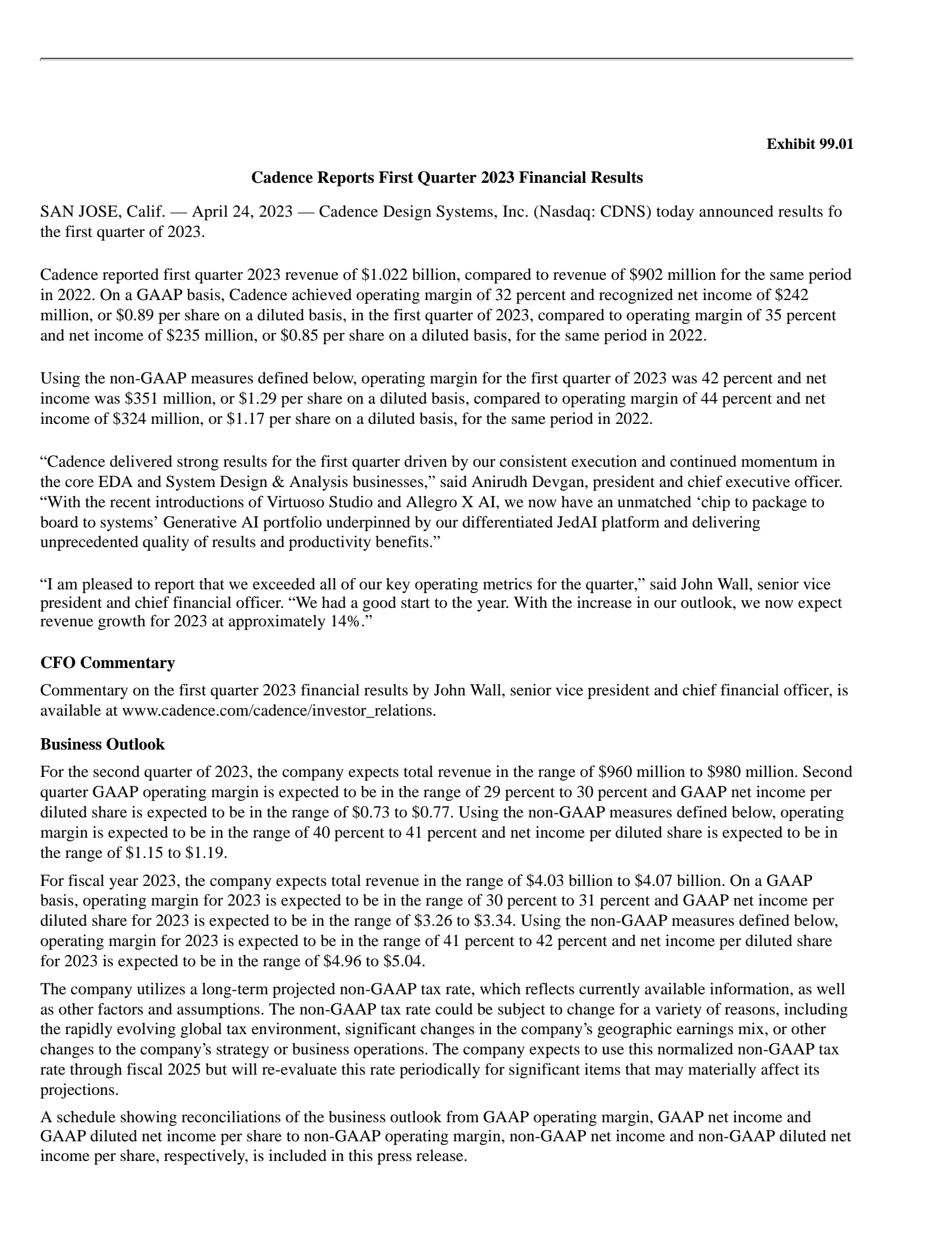 Cadence Design Systems' Q1 2023 Press Release