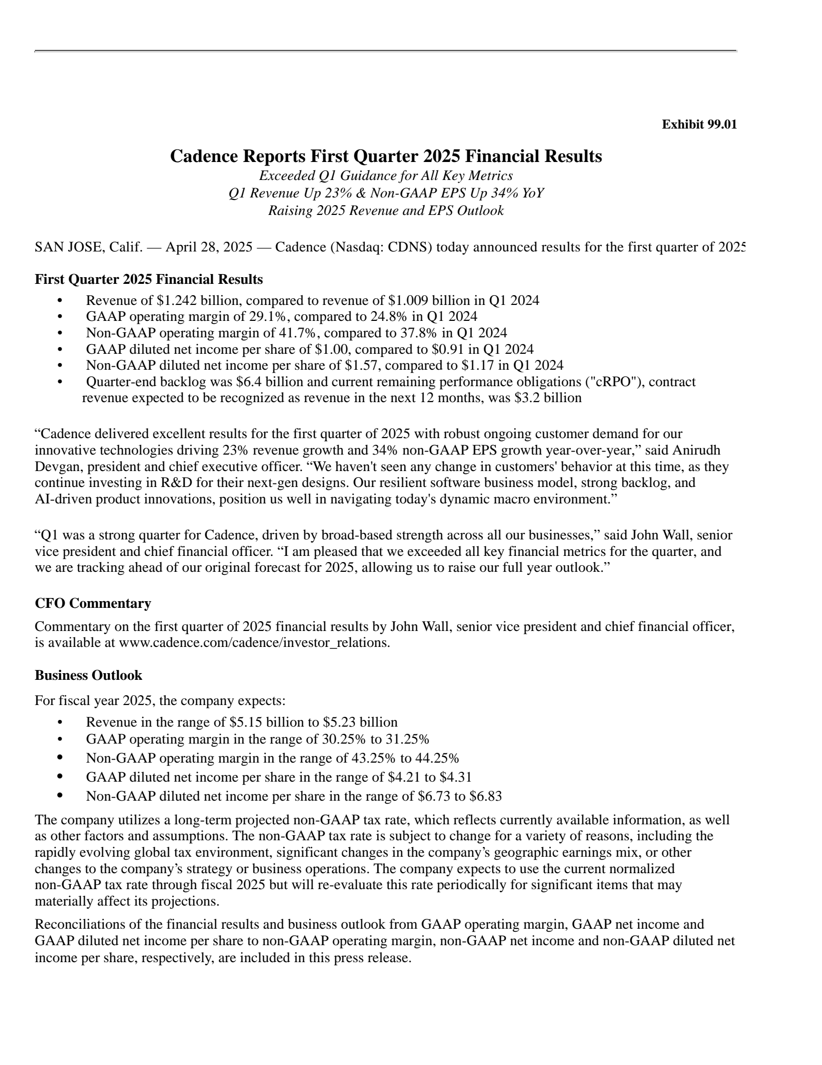 Cadence Design Systems' Q1 2025 Press Release