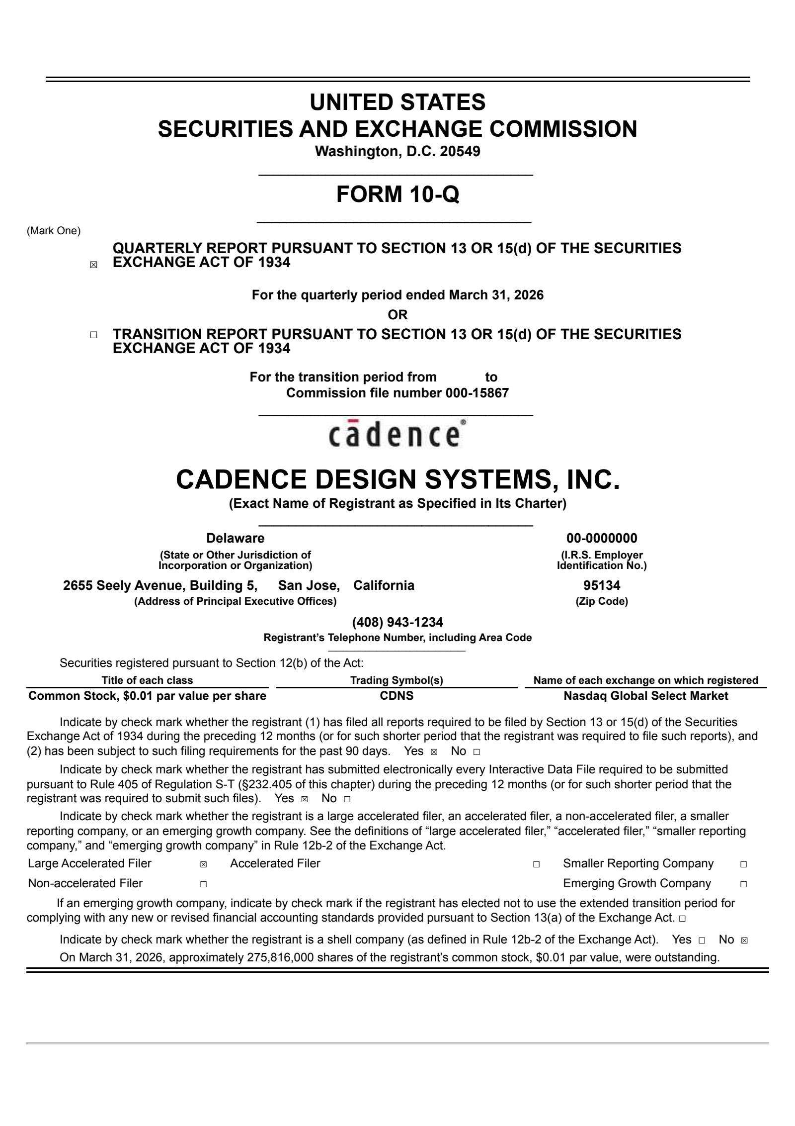 Cadence Design Systems' Q1 2026 Quarterly report