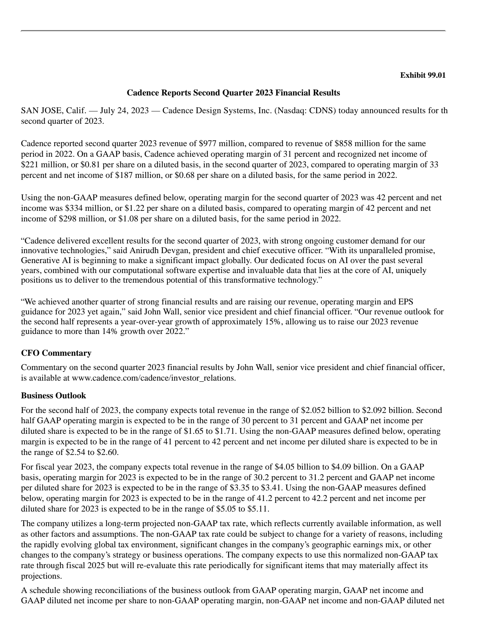 Cadence Design Systems' Q2 2023 Press Release
