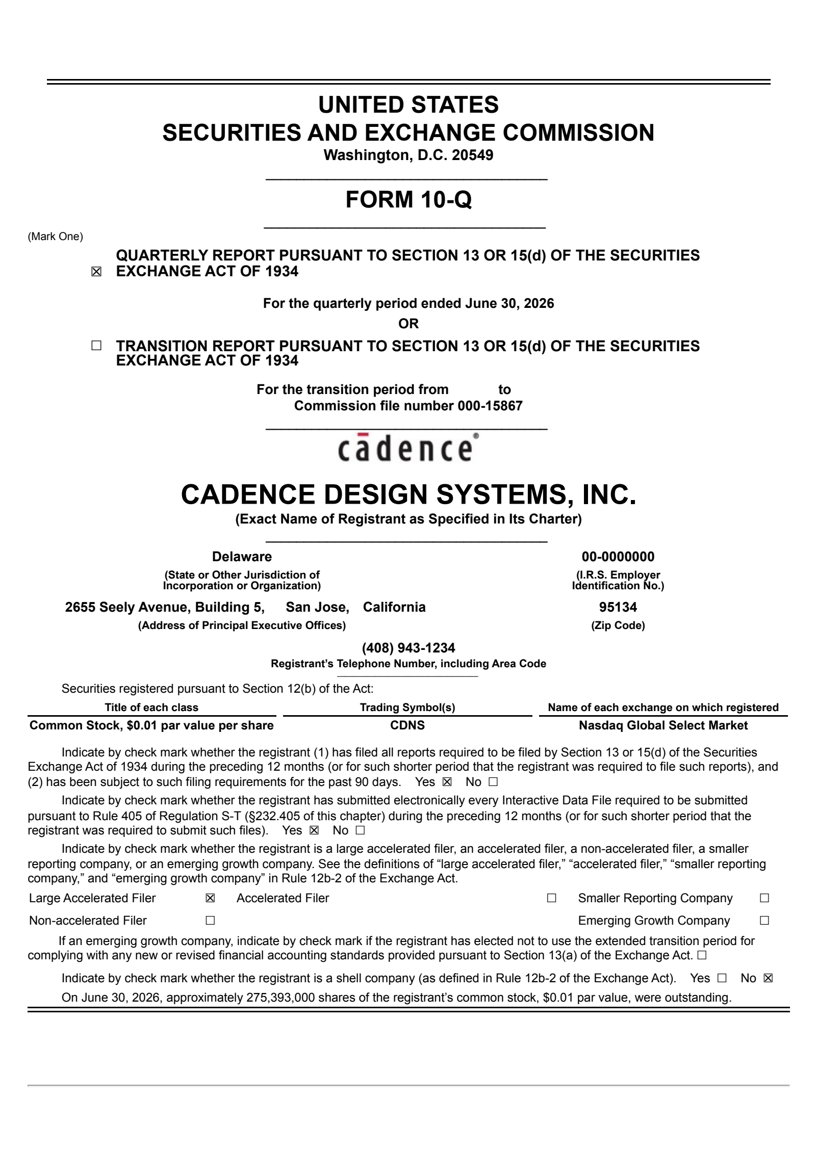 Cadence Design Systems' Q2 2026 Quarterly report
