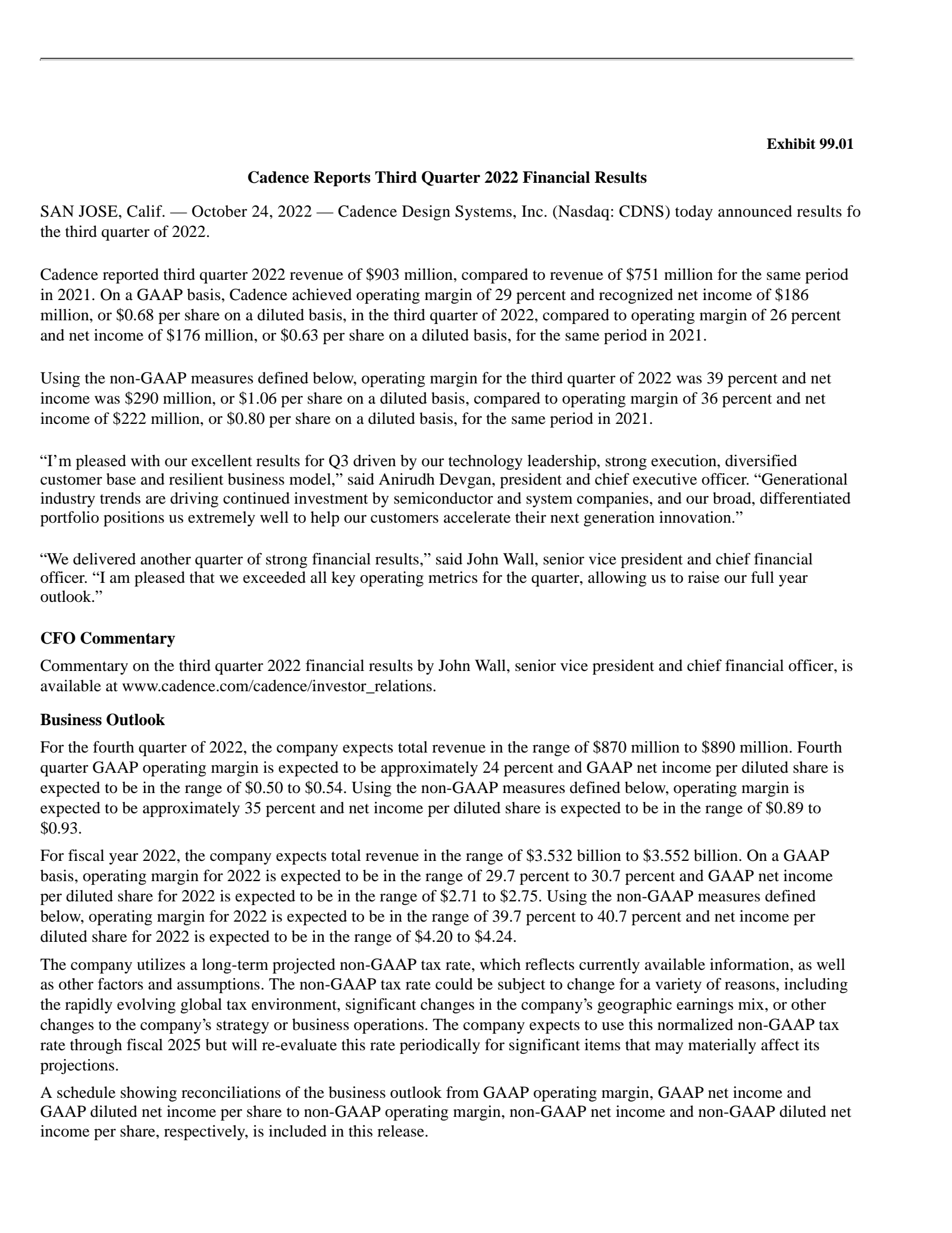 Cadence Design Systems' Q3 2022 Press Release