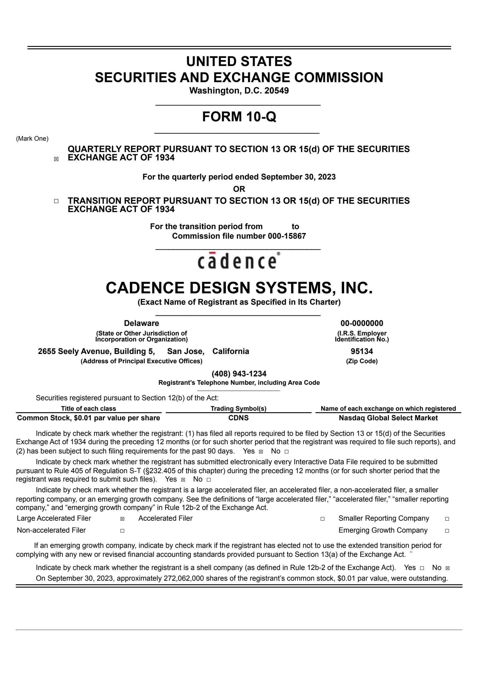 Cadence Design Systems' Q3 2023 Quarterly report