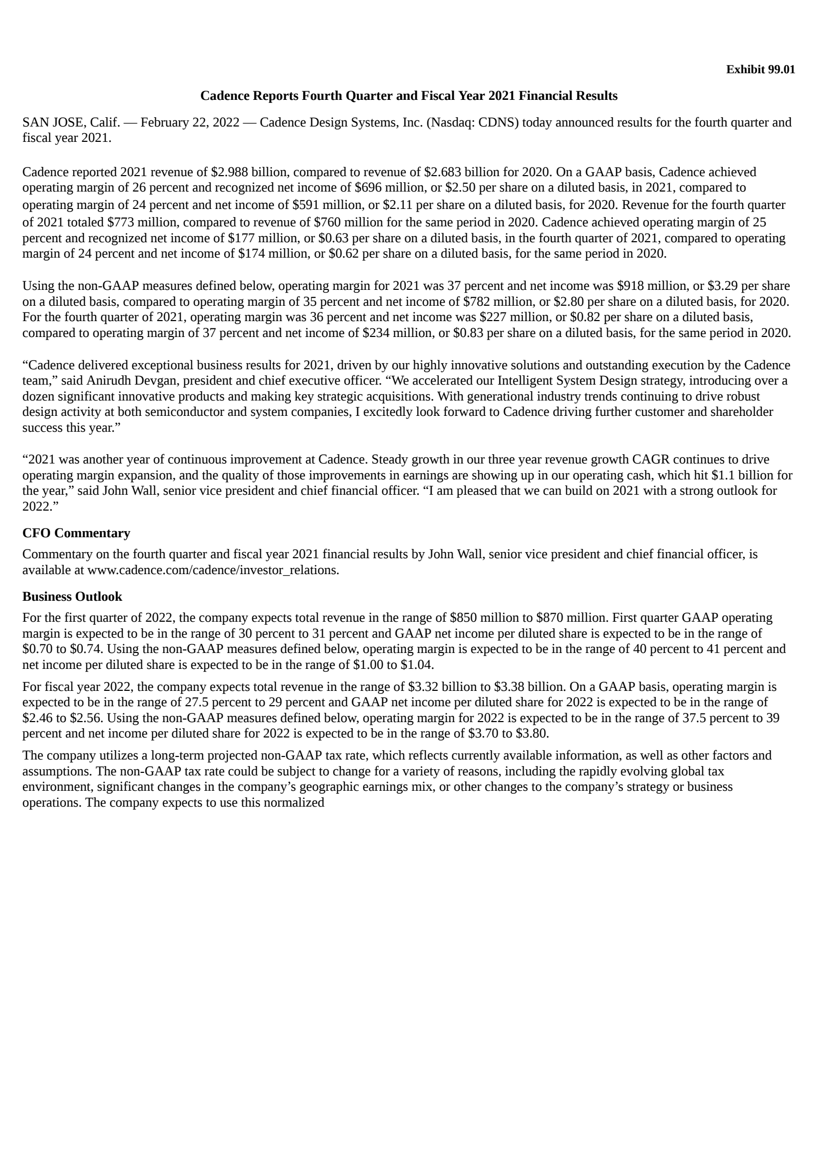Cadence Design Systems' Q4 2021 Earnings Release