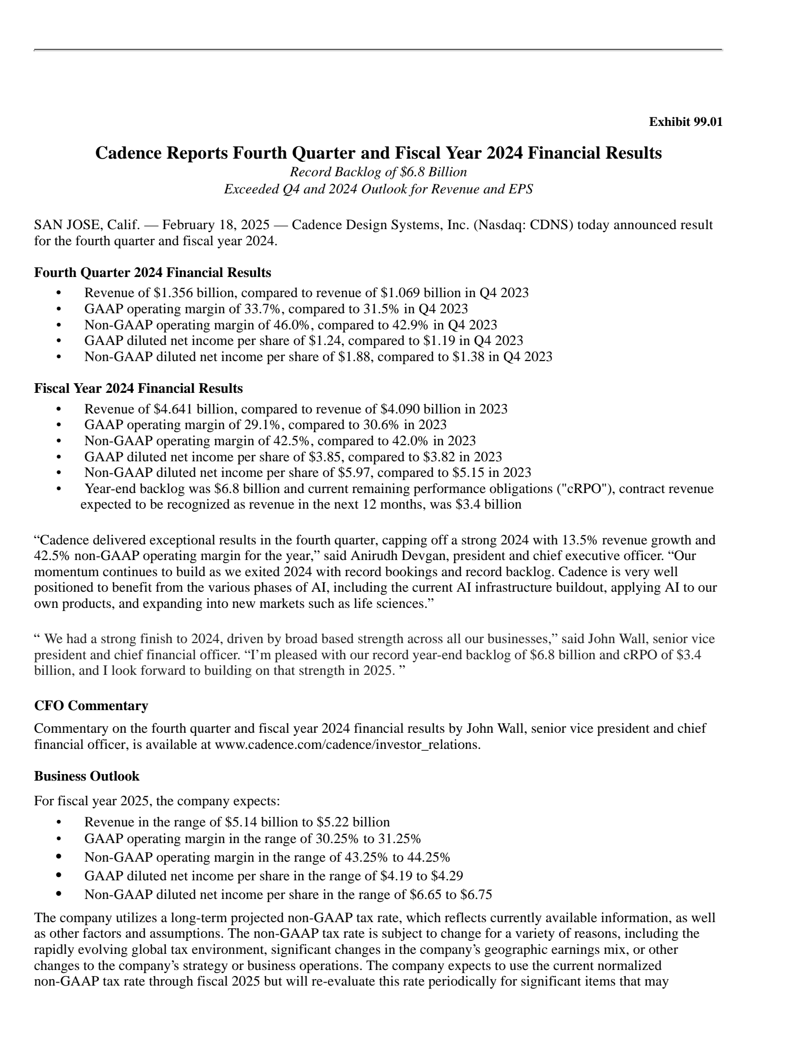 Cadence Design Systems' Q4 2024 Press Release