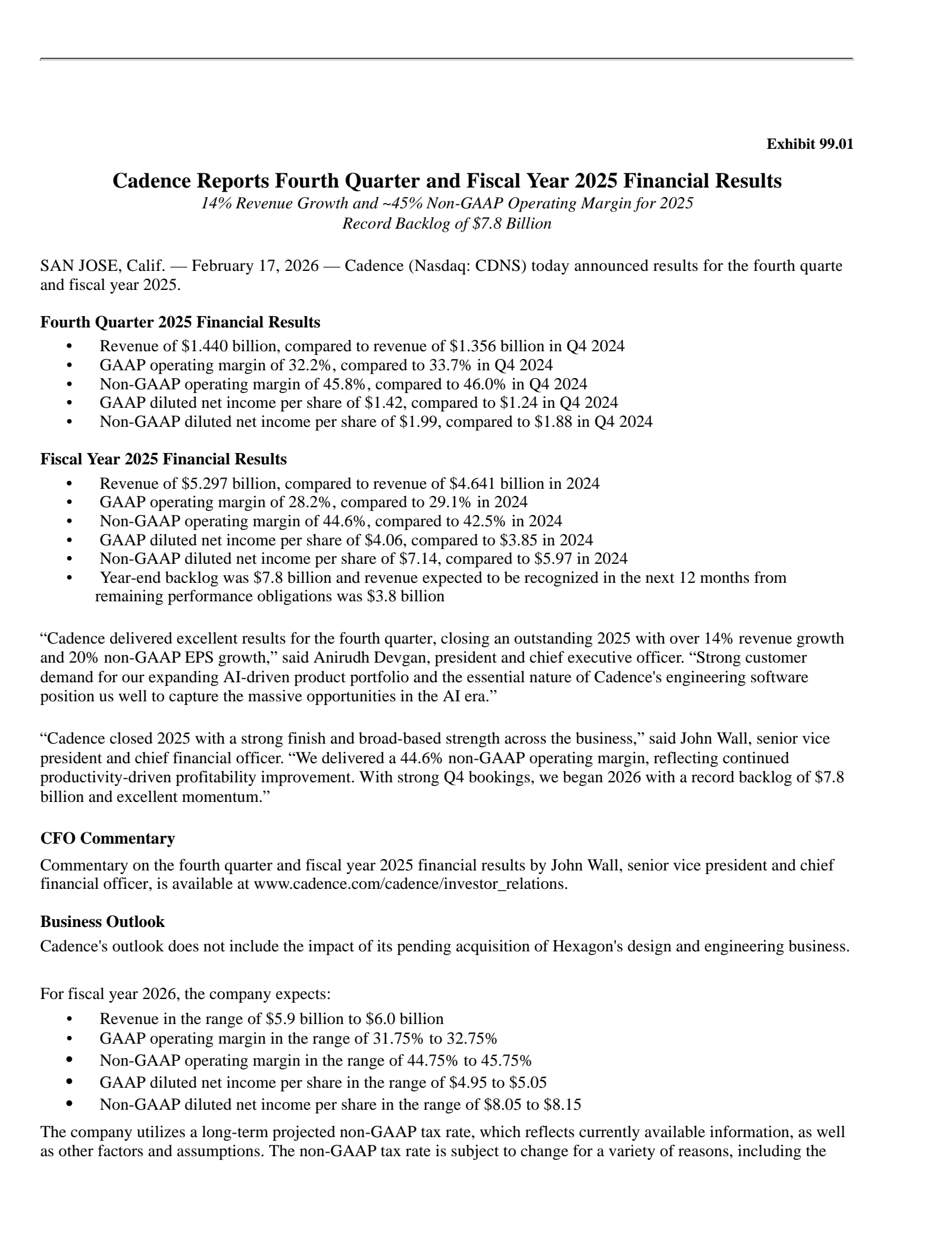 Cadence Design Systems' Q4 2025 Press Release