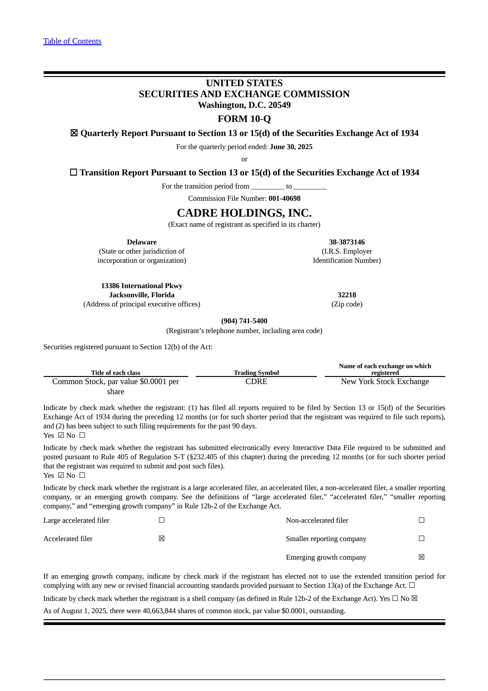 Cadre's Q2 2025 Quarterly report