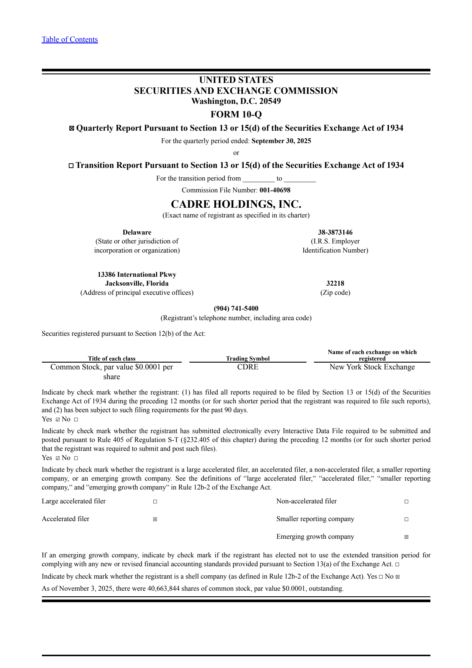Cadre's Q3 2025 Quarterly Report