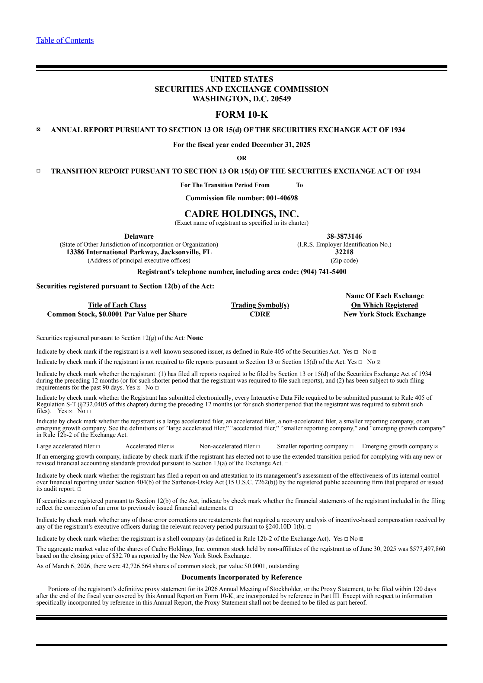 Cadre's Q4 2025 Annual report