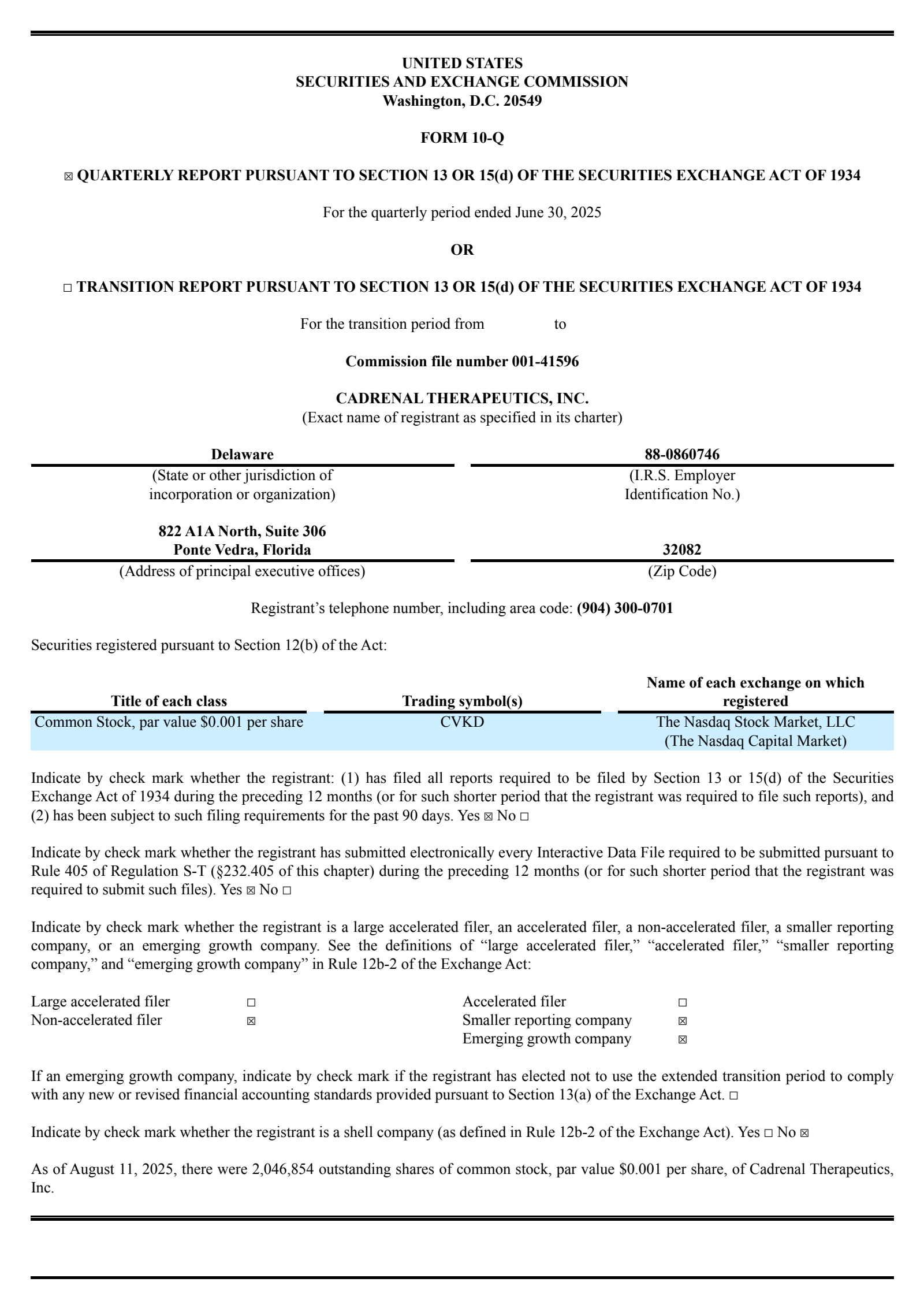 Cadrenal Therapeutics' Q2 2025 Quarterly report