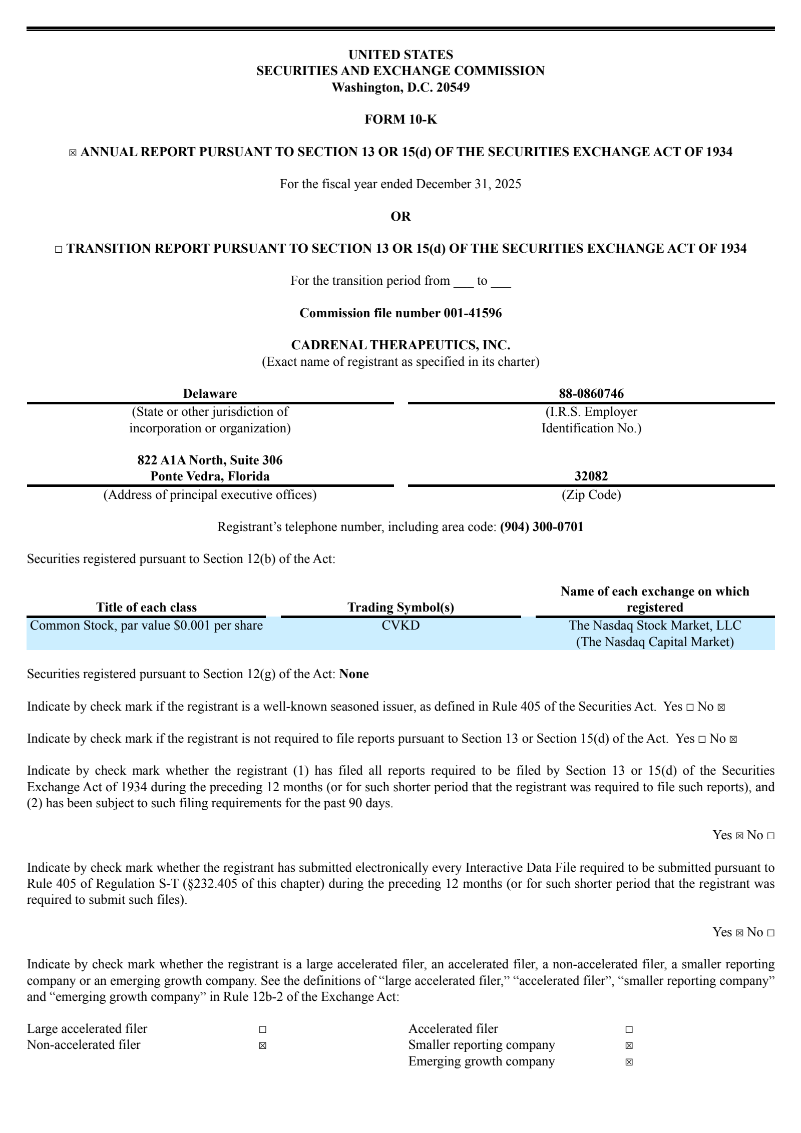 Cadrenal Therapeutics' Q4 2025 Annual report