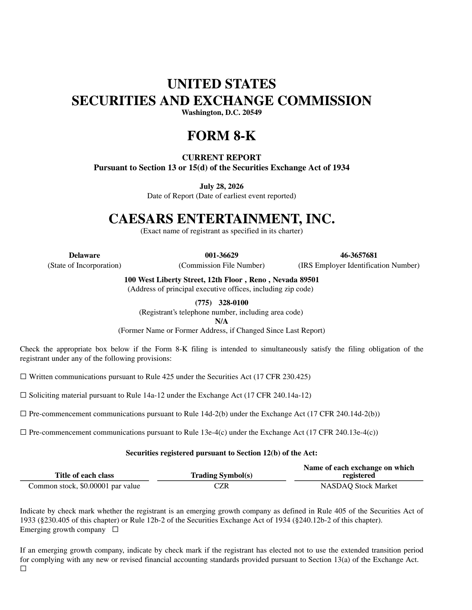 Caesars Entertainment's Q2 2026 Press Release