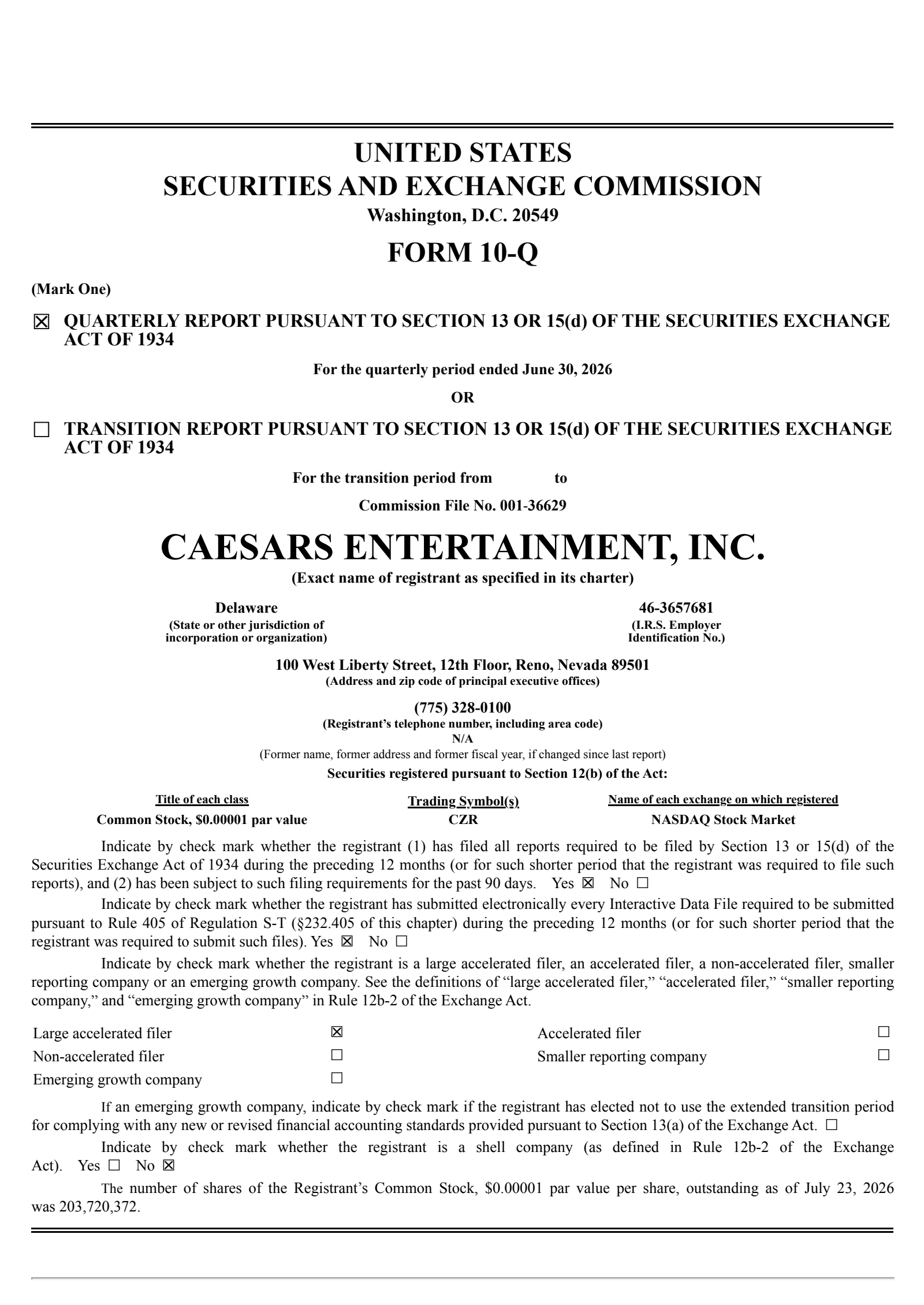 Caesars Entertainment's Q2 2026 Quarterly report