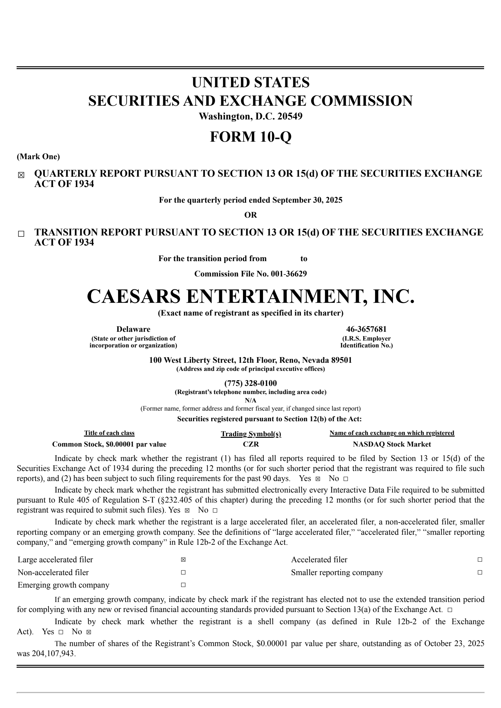 Caesars Entertainment's Q3 2025 Quarterly Report