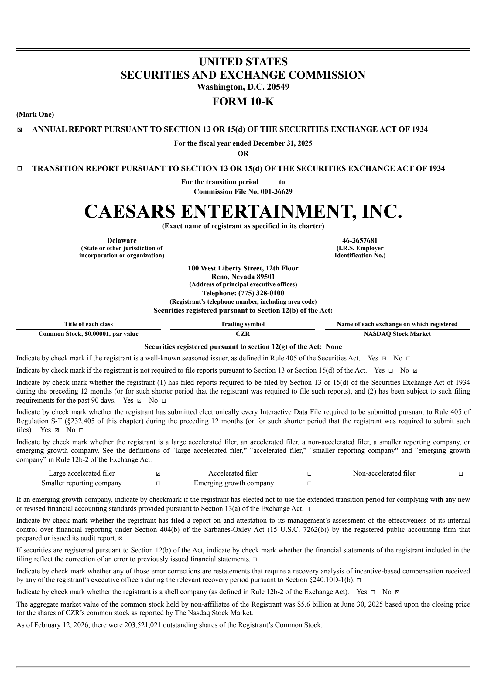 Caesars Entertainment's Q4 2025 Annual report