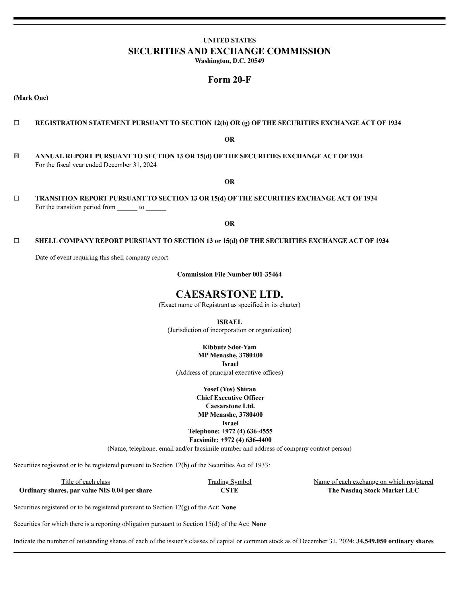 Caesarstone's Q4 2024 Annual Report