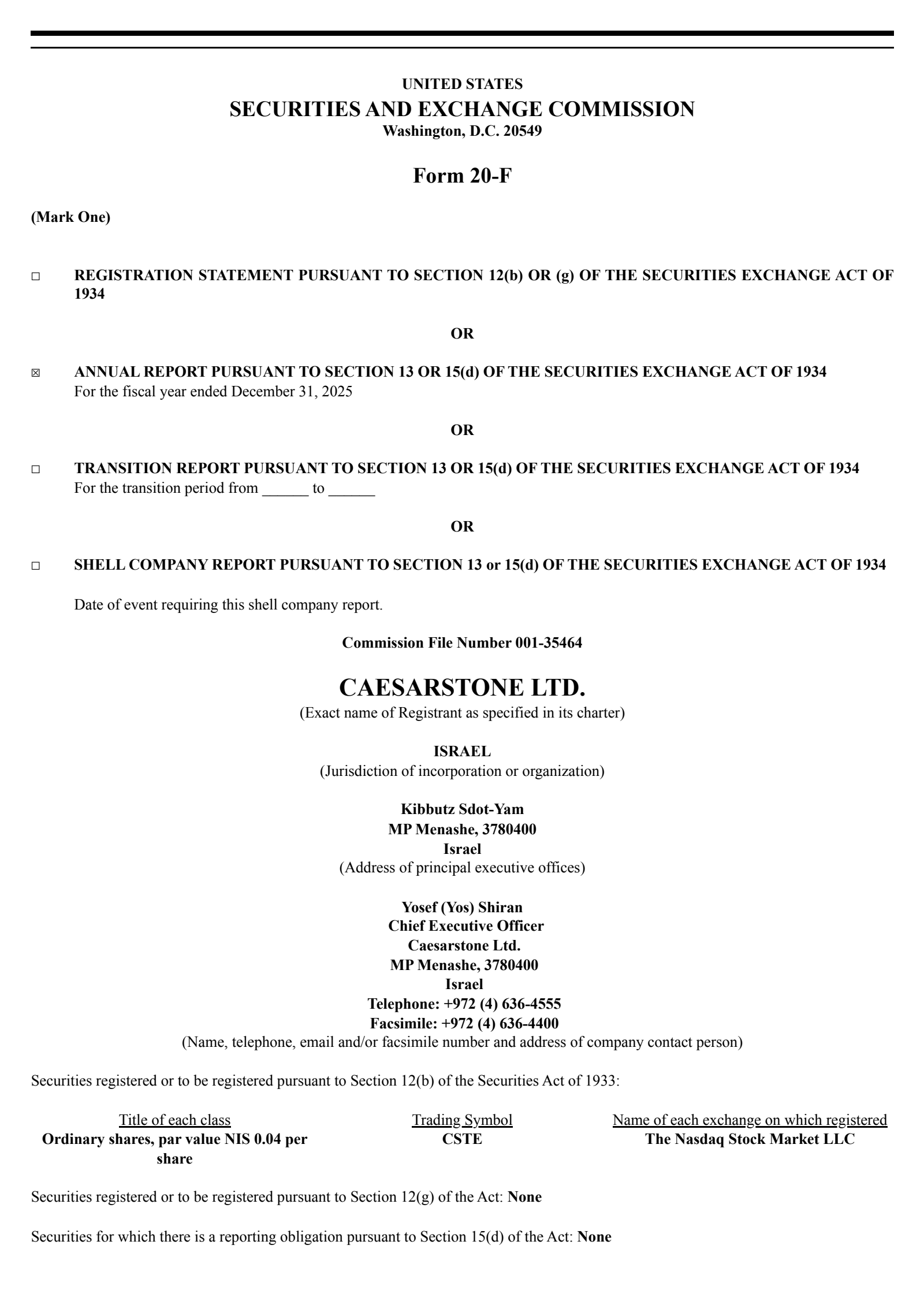 Caesarstone's Q4 2025 Annual report