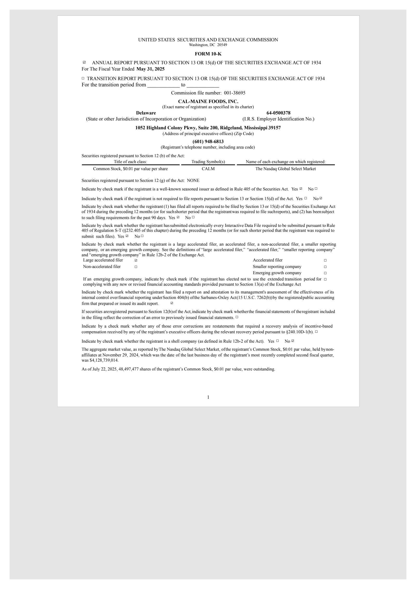 Cal-Maine Foods' Q4 2025 Annual report