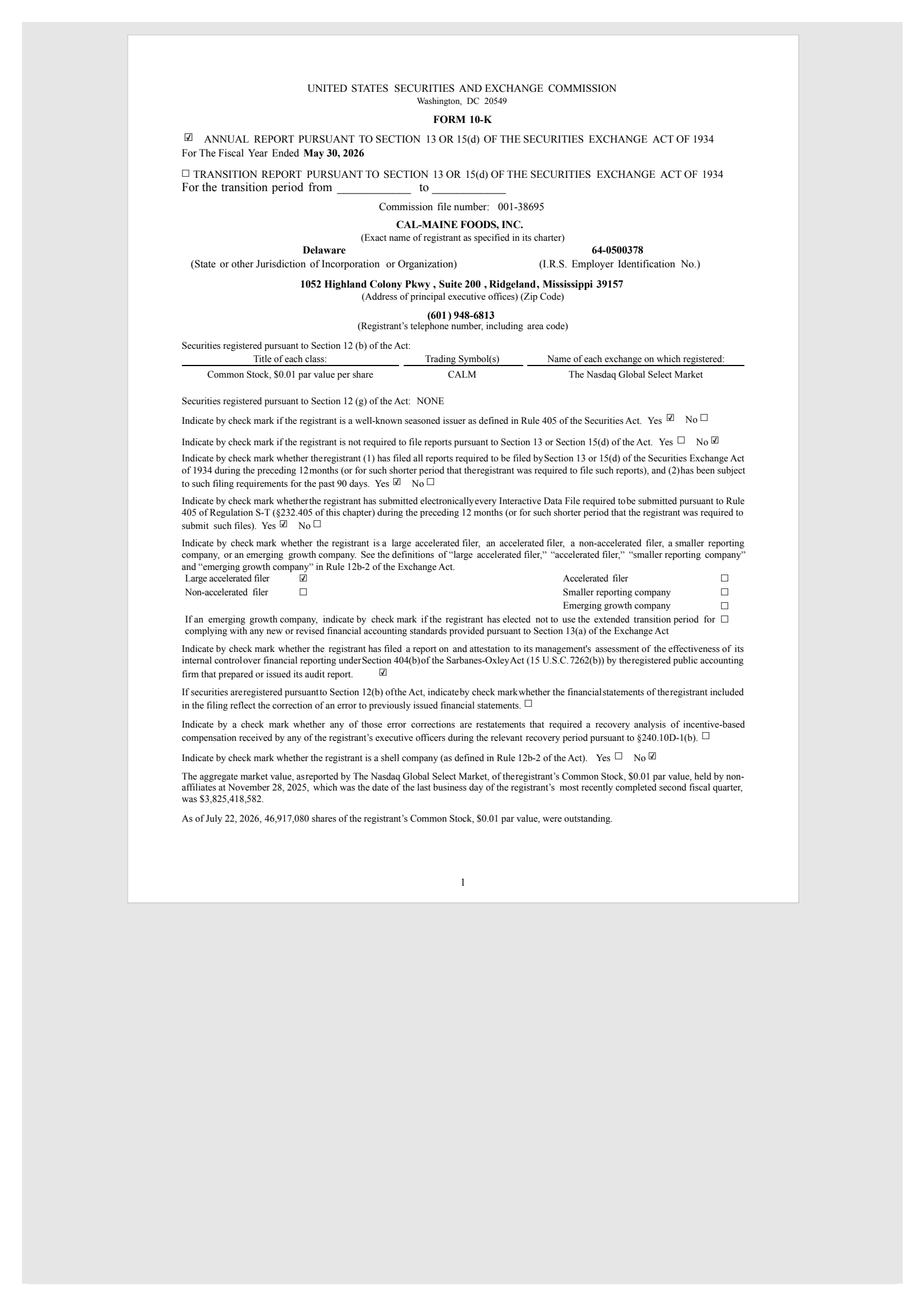 Cal-Maine Foods' Q4 2026 Annual report