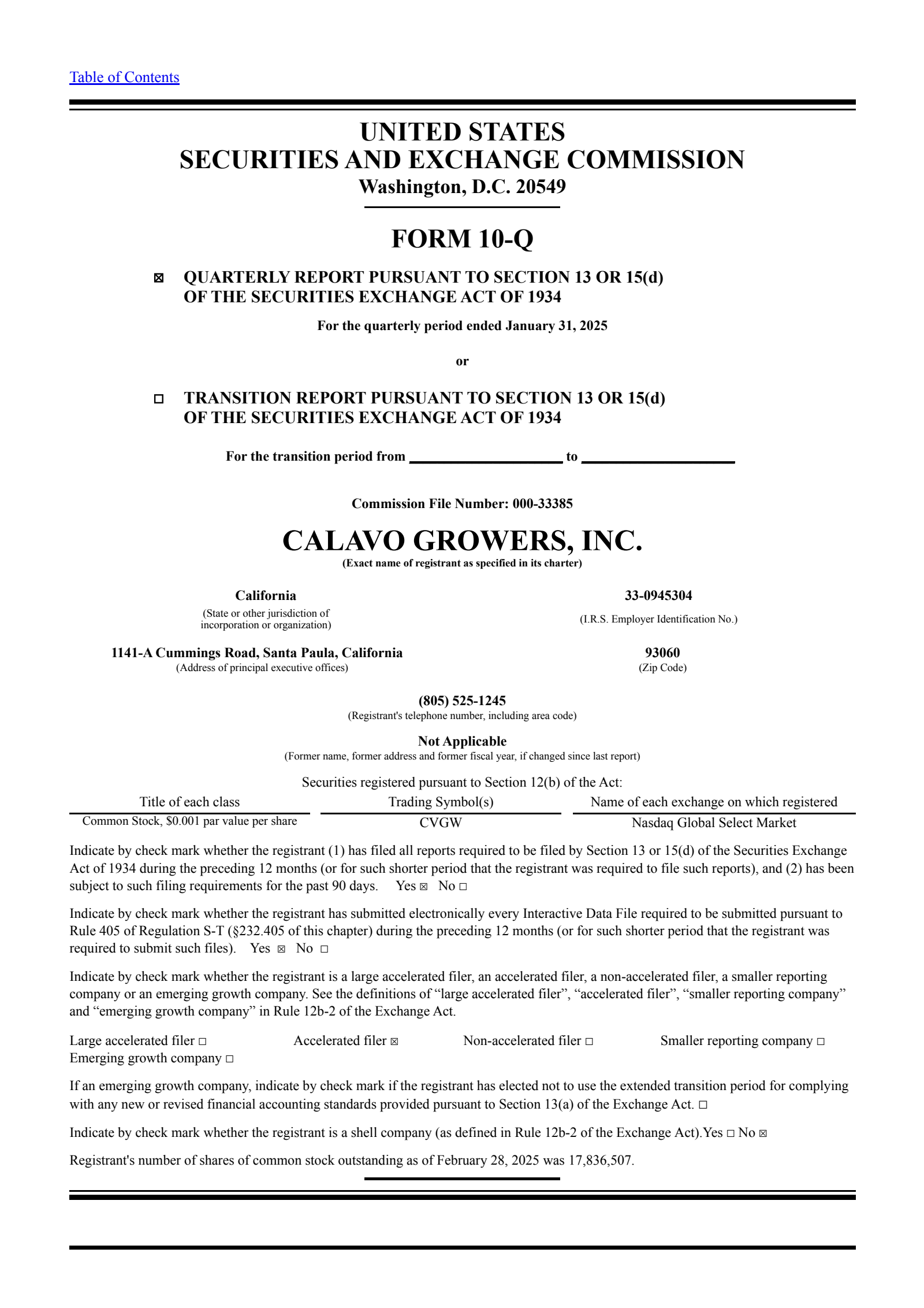 Calavo Growers' Q1 2025 Quarterly report