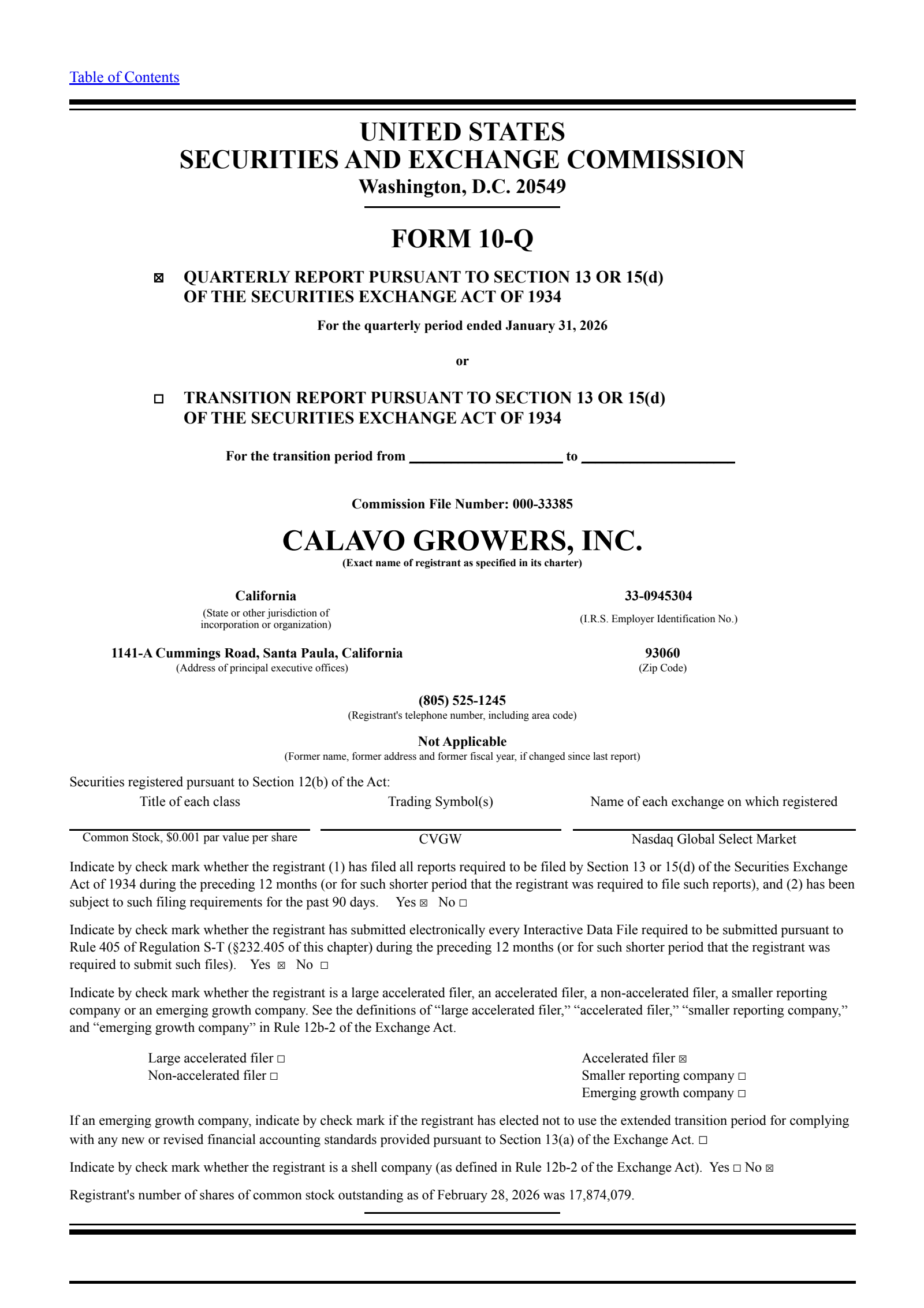 Calavo Growers' Q1 2026 Quarterly report