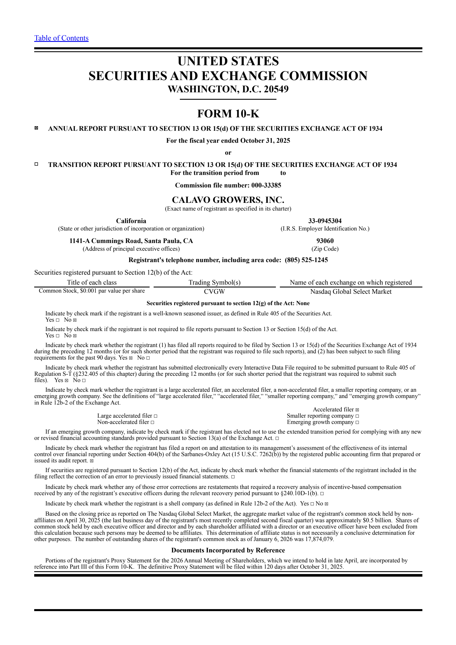 Calavo Growers' Q4 2025 Annual report