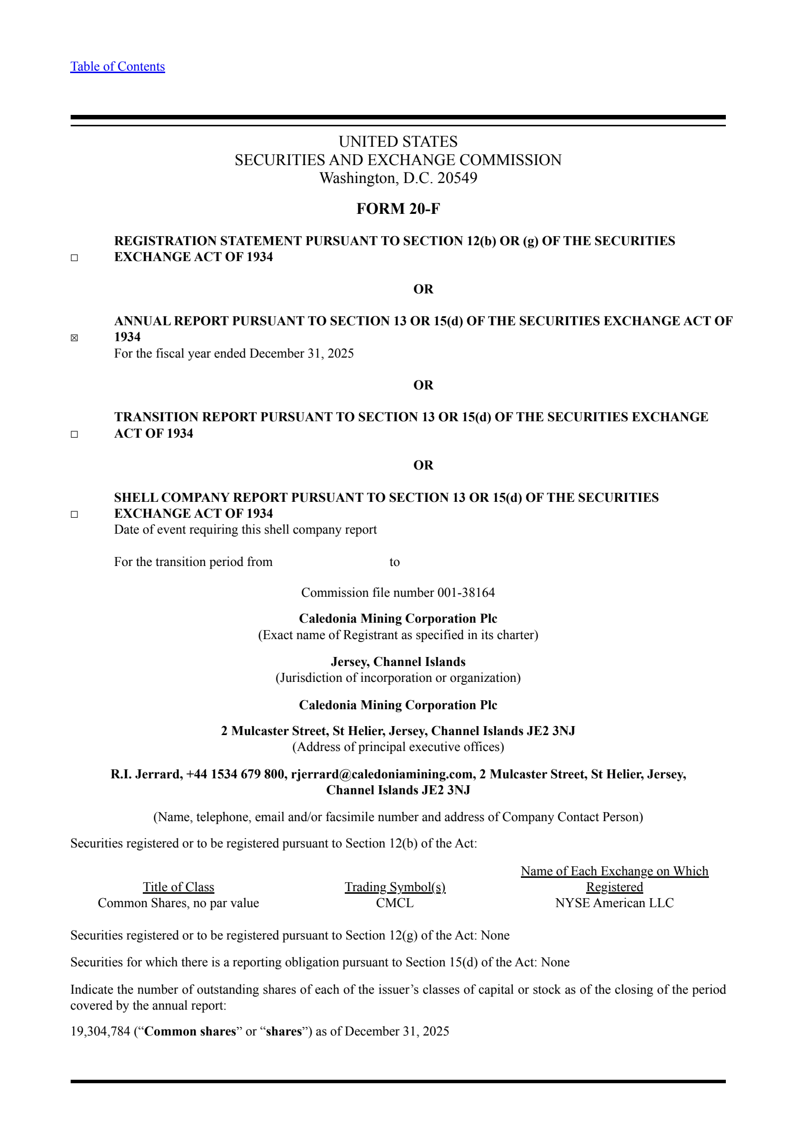 Caledonia Mining's Q4 2025 Annual report