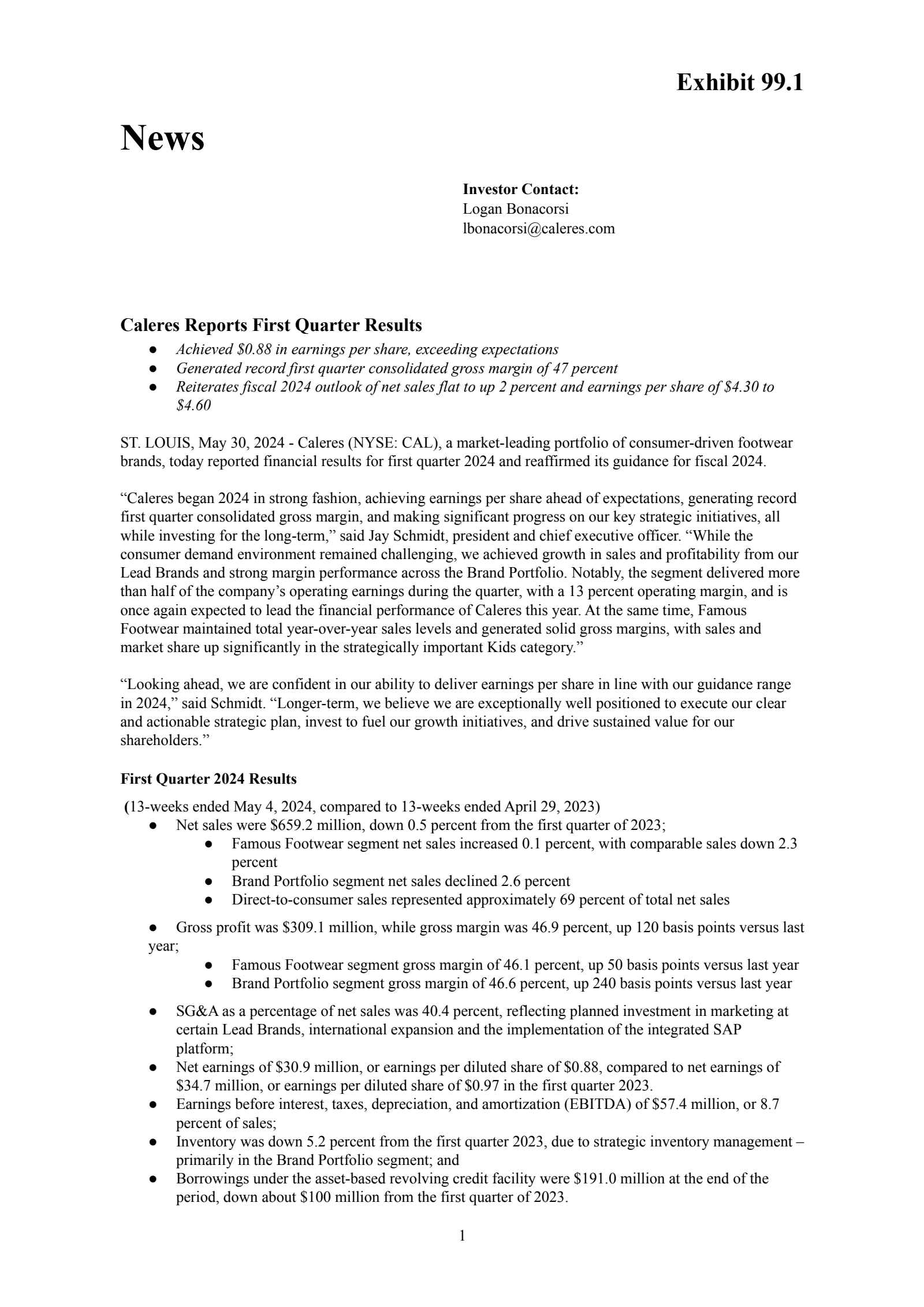 Caleres' Q1 2025 Press Release