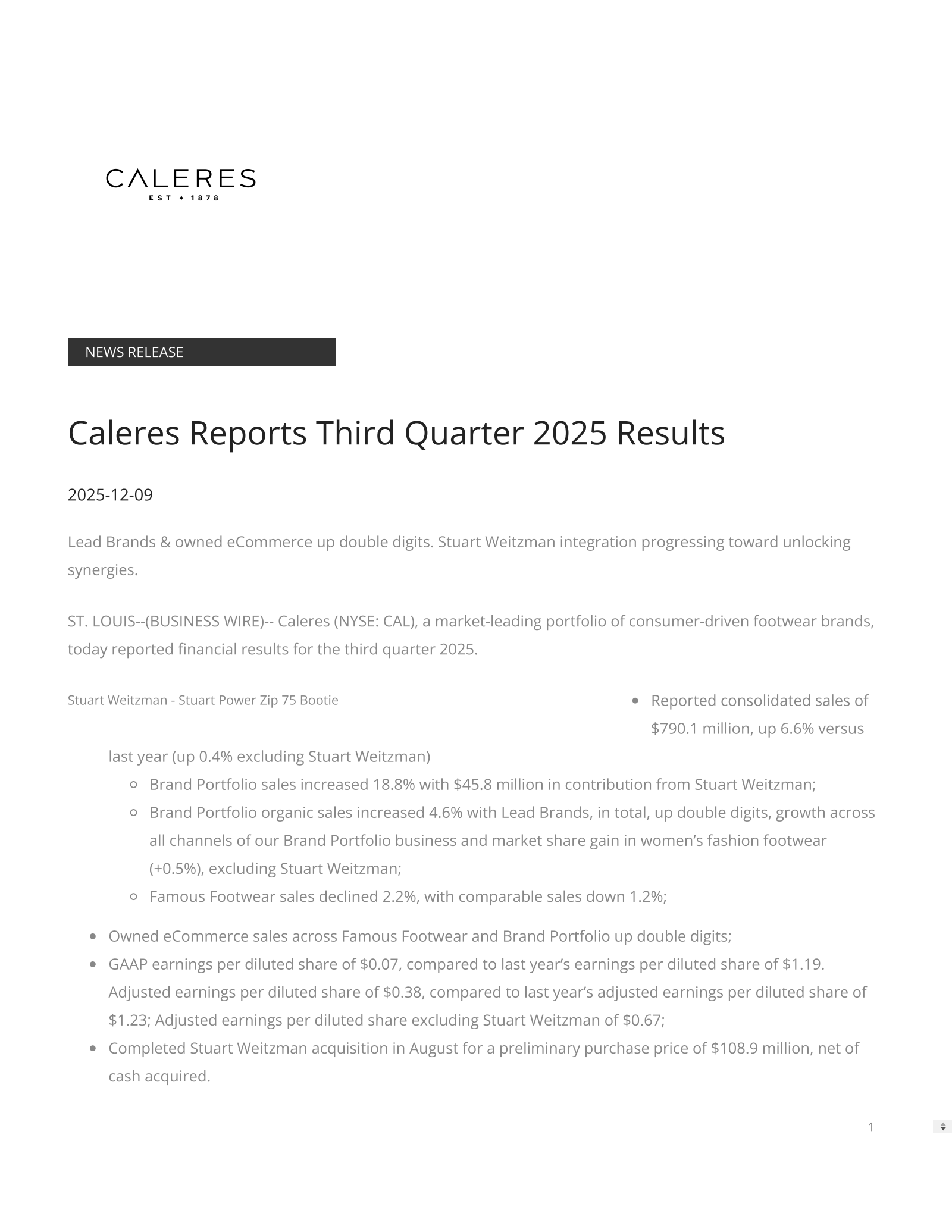 Caleres' Q3 2026 Earnings Release