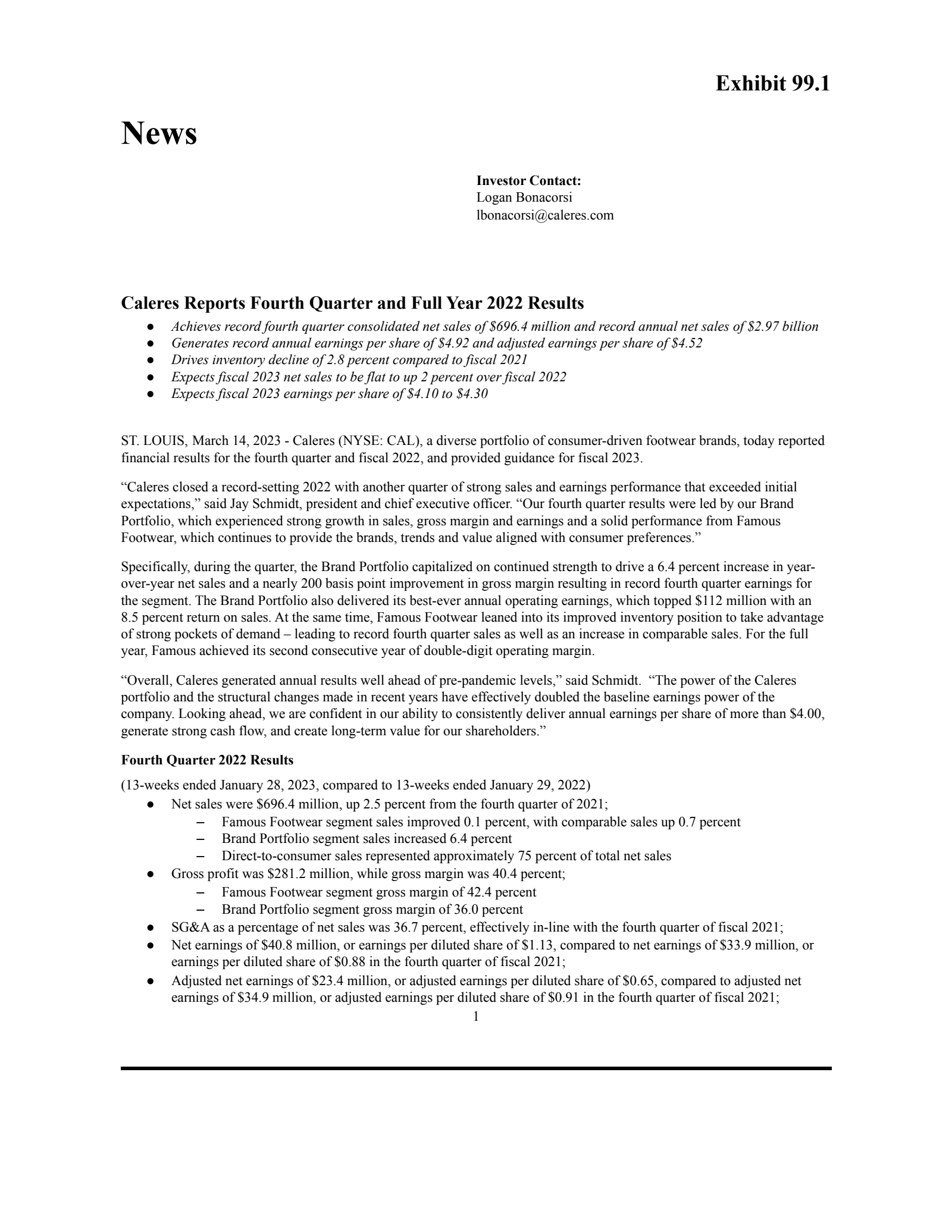 Caleres' Q4 2023 Report