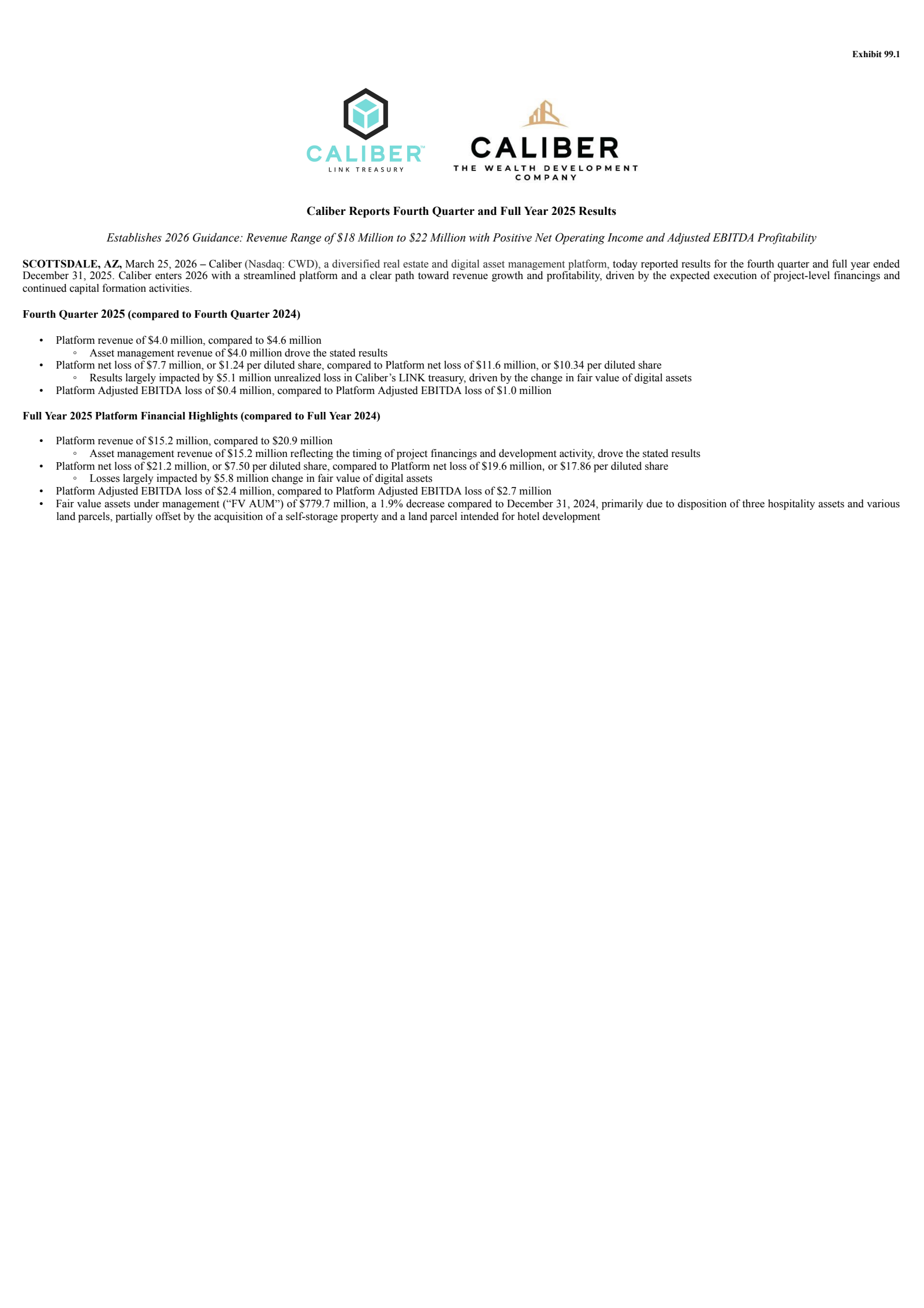 CaliberCos' Q4 2025 Press Release
